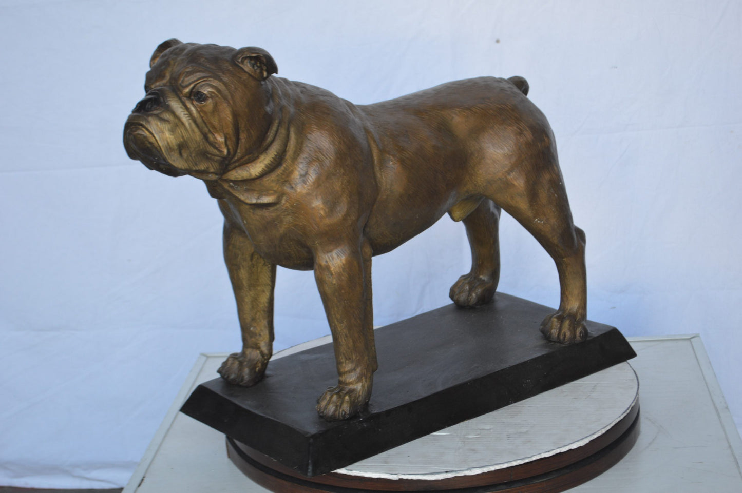 Bulldog Bronze Statue Mounted on a Base -  Size: 32"L x 10"W x 21"H.