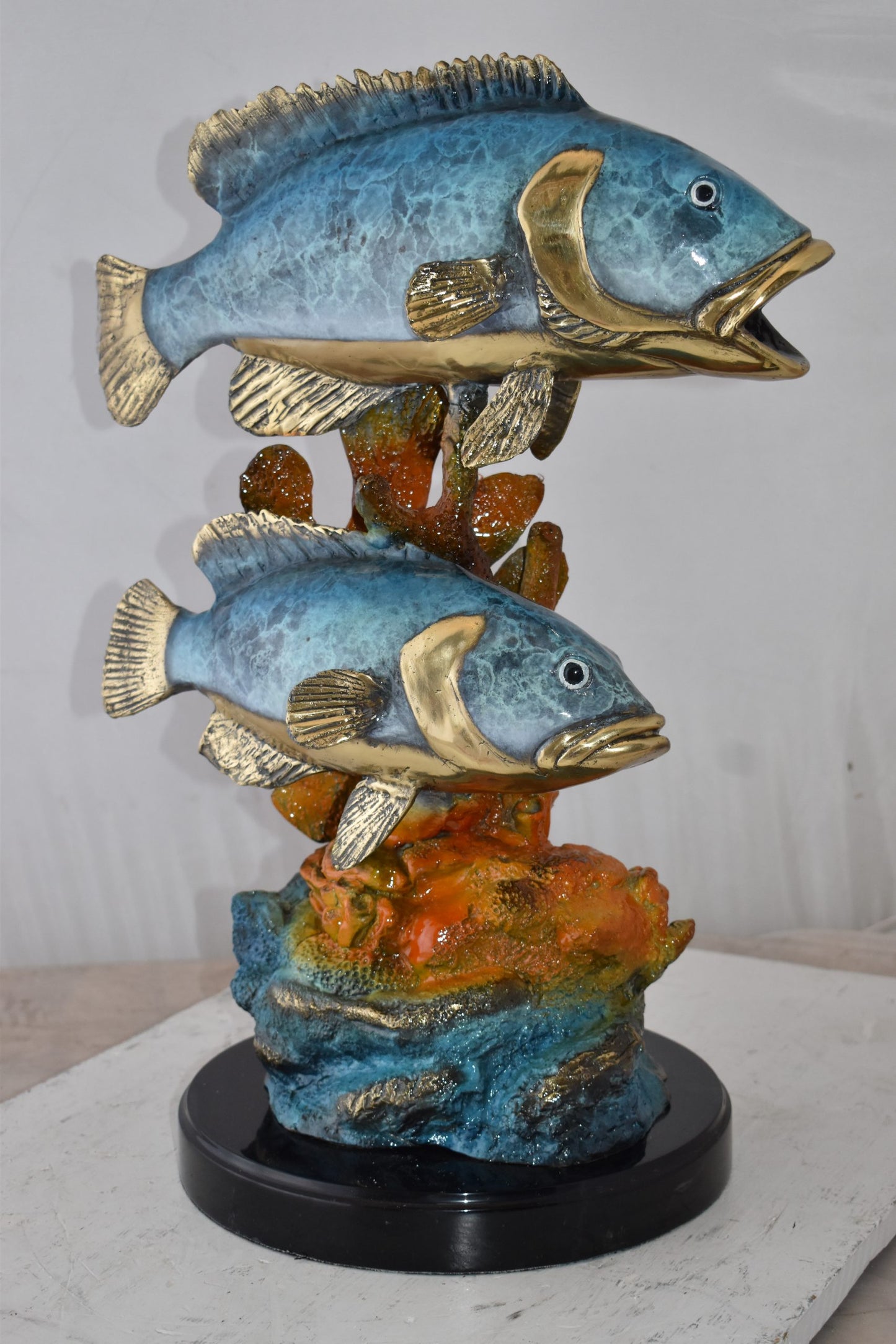 Two Fish Swimming in The Ocean Bronze Statue Size: 18" x 14" x 24"H