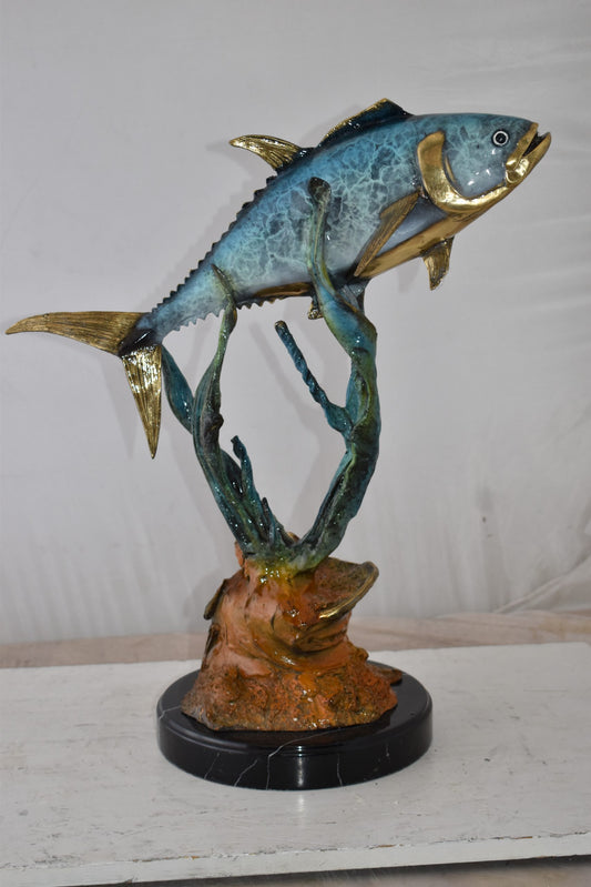 Tuna Fish Swimming in The Ocean Bronze Statue Size: 11" x 21" x 25"H