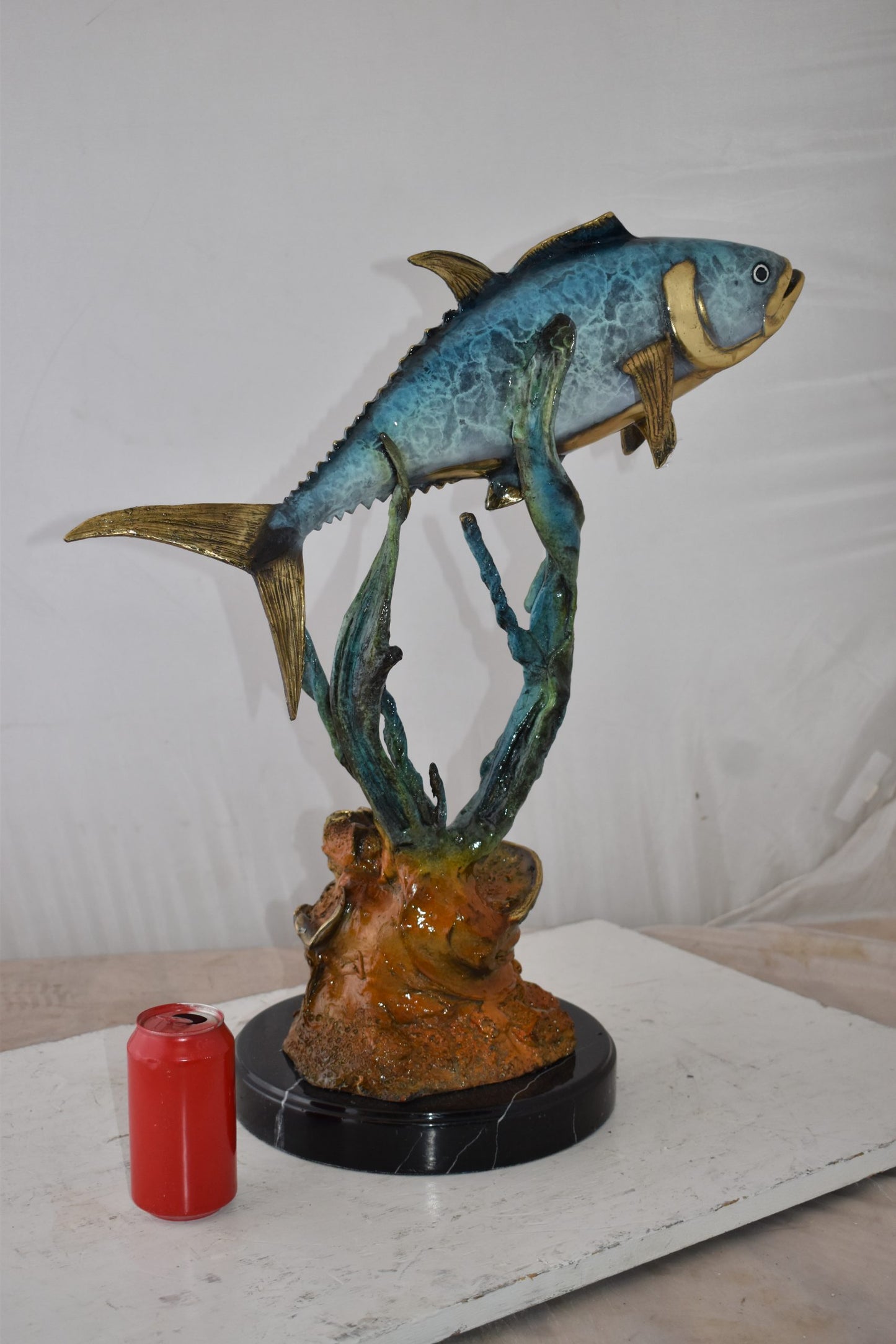 Tuna Fish Swimming in The Ocean Bronze Statue Size: 11" x 21" x 25"H