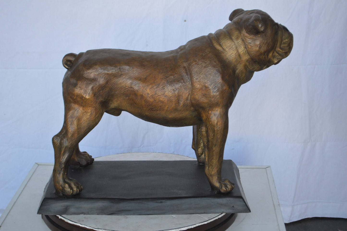 Bulldog Bronze Statue Mounted on a Base -  Size: 32"L x 10"W x 21"H.