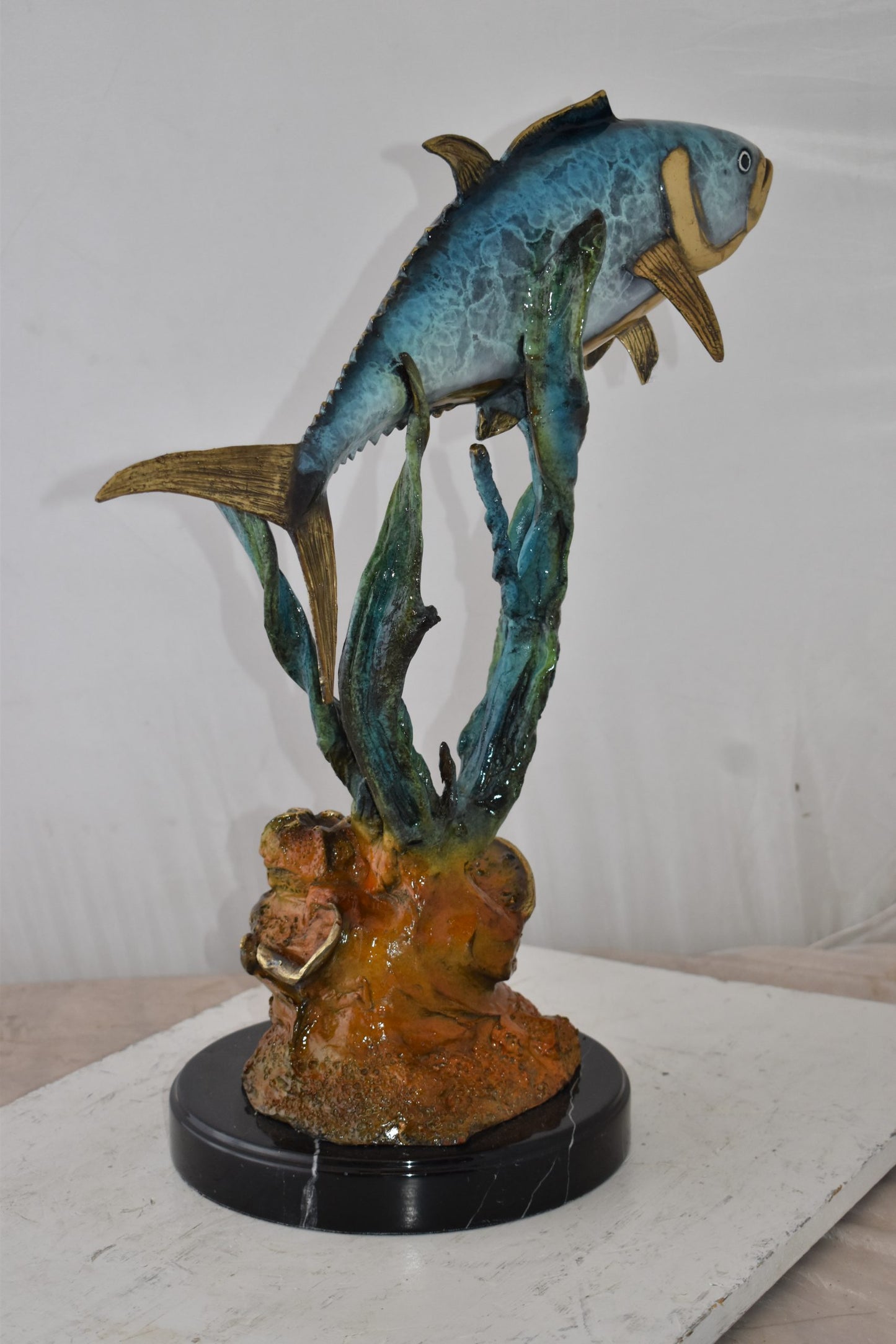 Tuna Fish Swimming in The Ocean Bronze Statue Size: 11" x 21" x 25"H