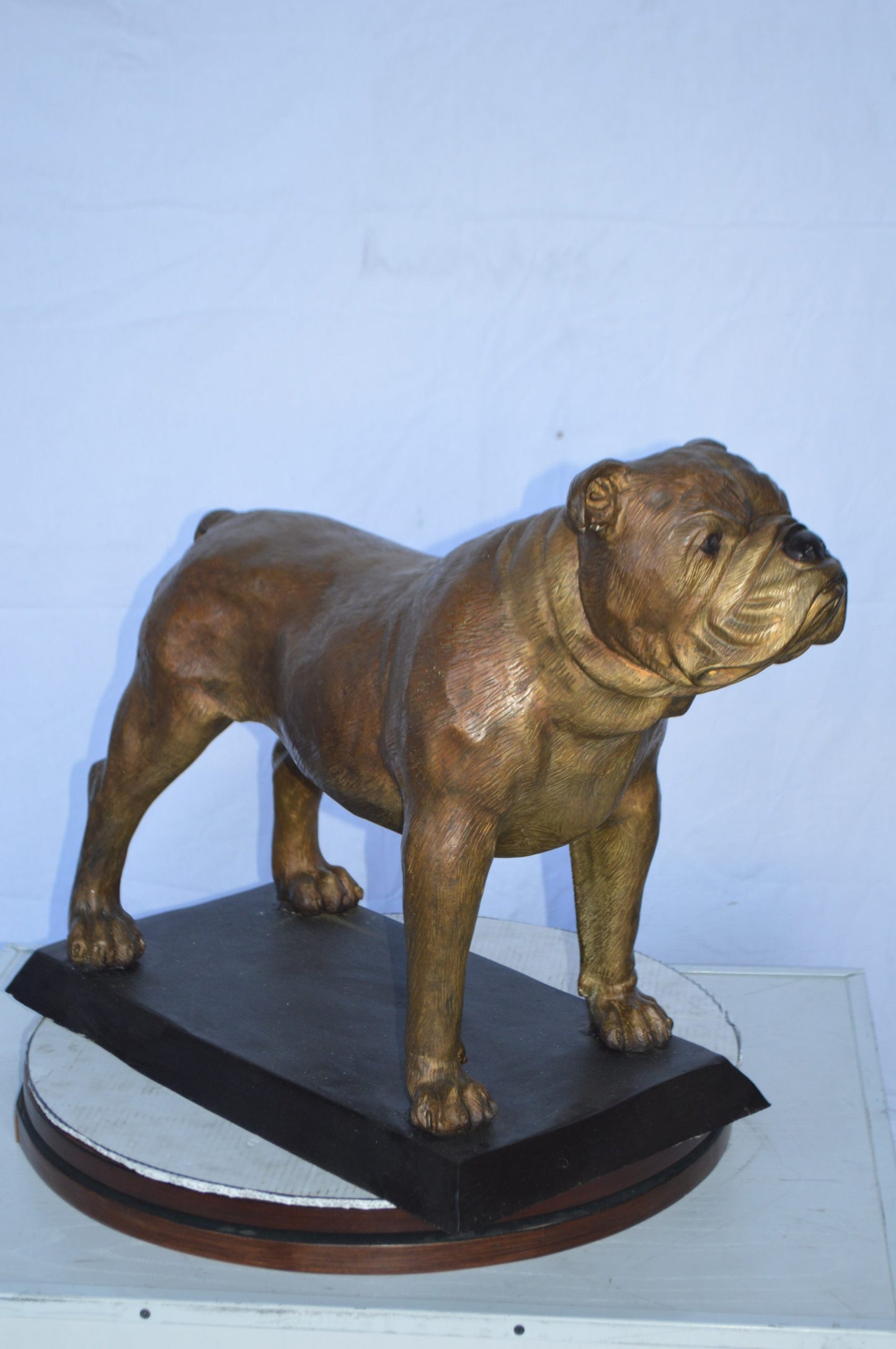Bulldog Bronze Statue Mounted on a Base -  Size: 32"L x 10"W x 21"H.