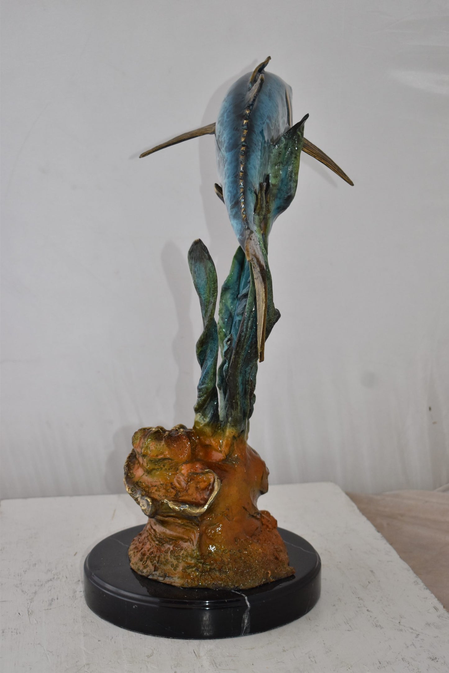 Tuna Fish Swimming in The Ocean Bronze Statue Size: 11" x 21" x 25"H