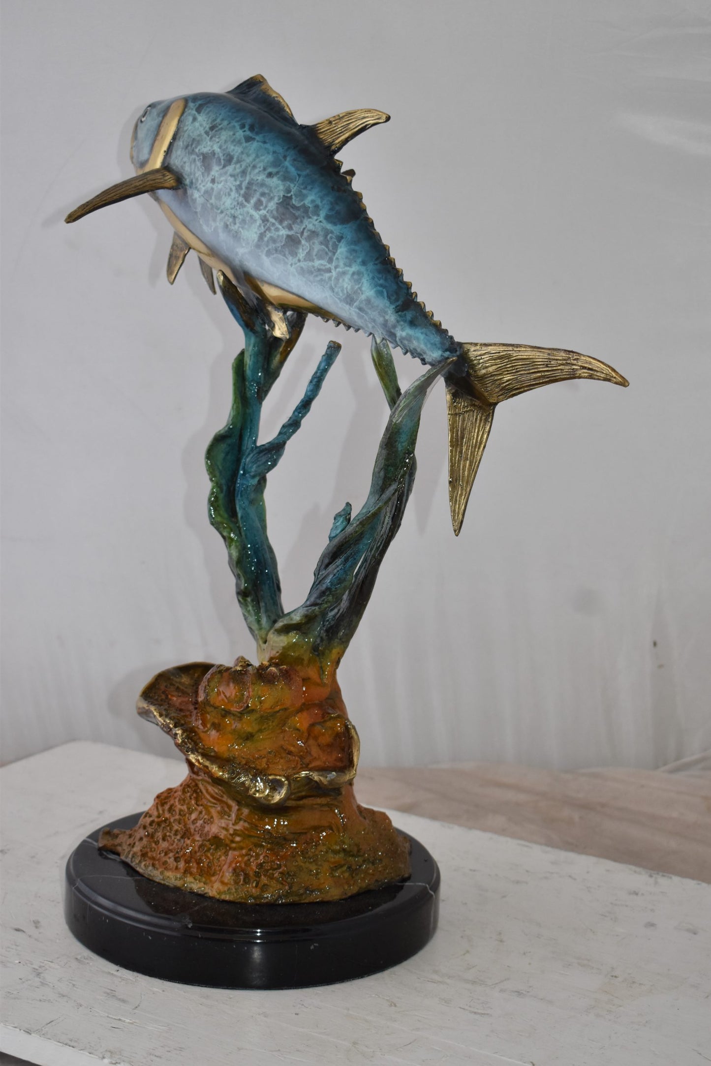 Tuna Fish Swimming in The Ocean Bronze Statue Size: 11" x 21" x 25"H