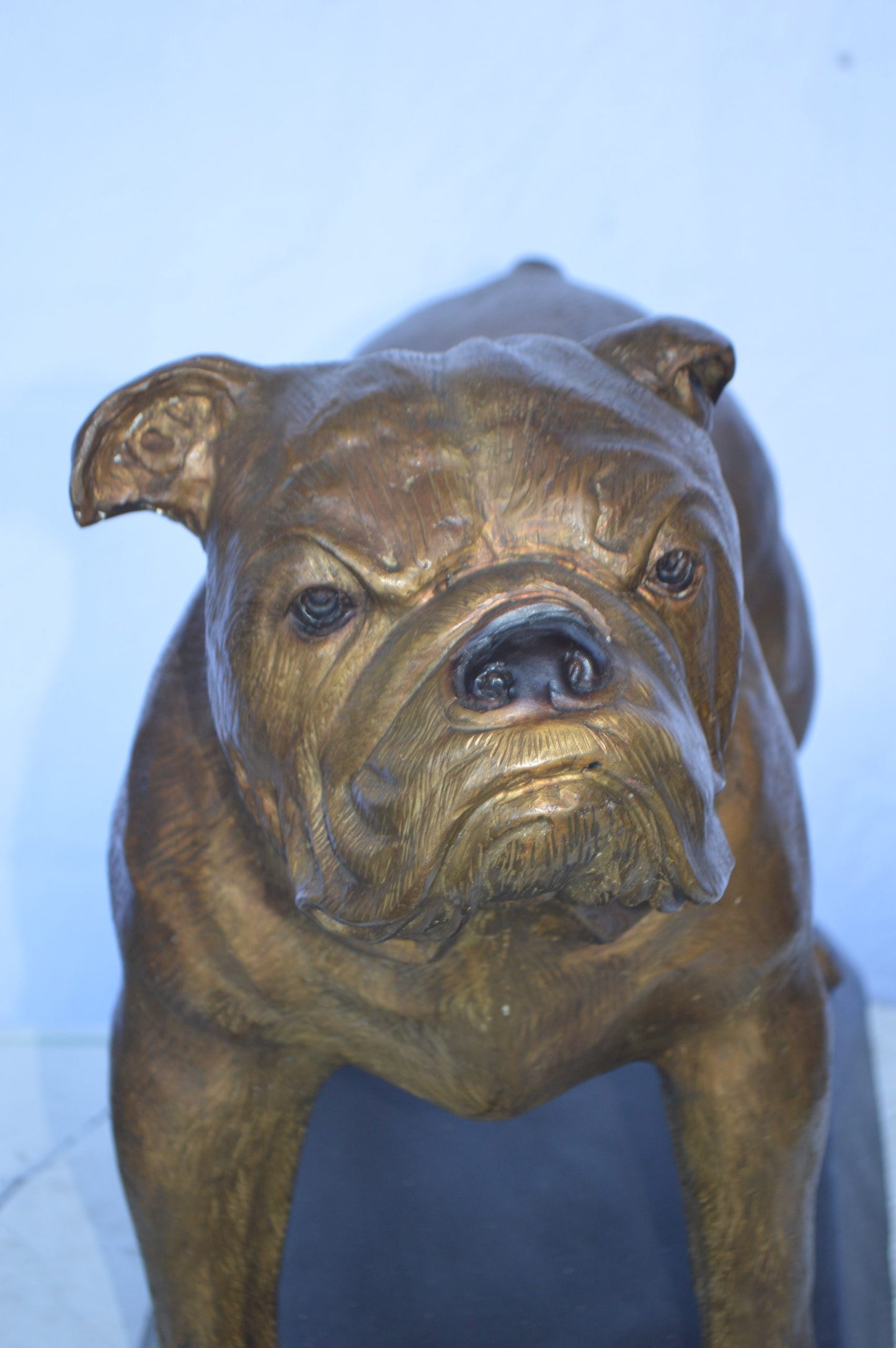 Bulldog Bronze Statue Mounted on a Base - Size: 32"L x 10"W x 21"H.