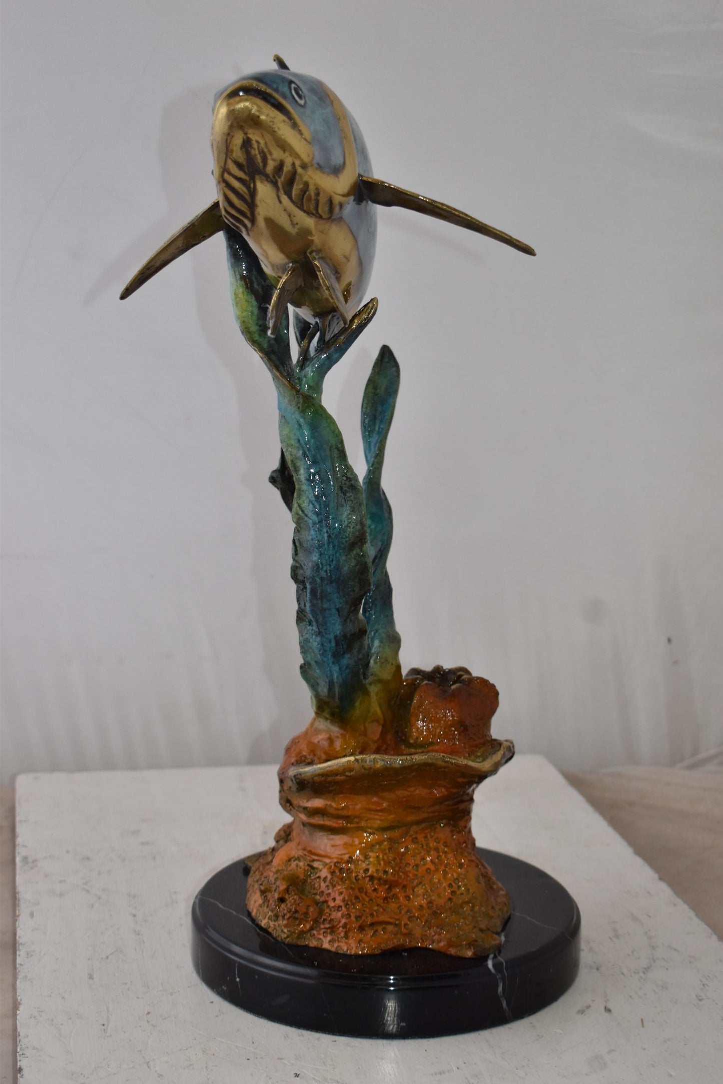 Tuna Fish Swimming in The Ocean Bronze Statue Size: 11" x 21" x 25"H
