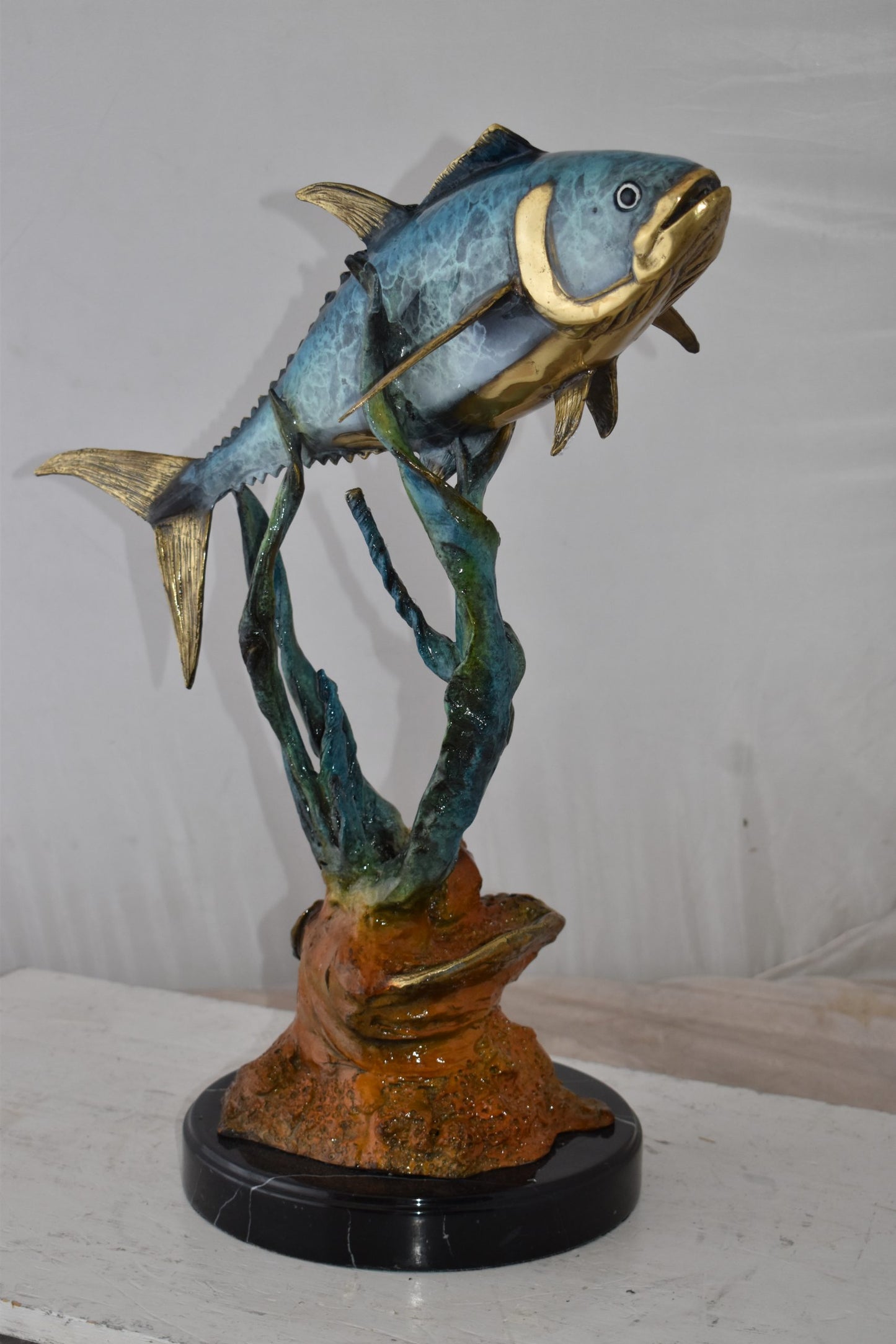Tuna Fish Swimming in The Ocean Bronze Statue Size: 11" x 21" x 25"H
