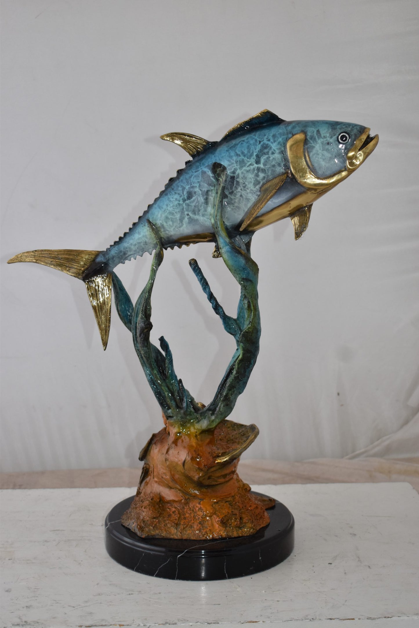 Tuna Fish Swimming in The Ocean Bronze Statue Size: 11" x 21" x 25"H