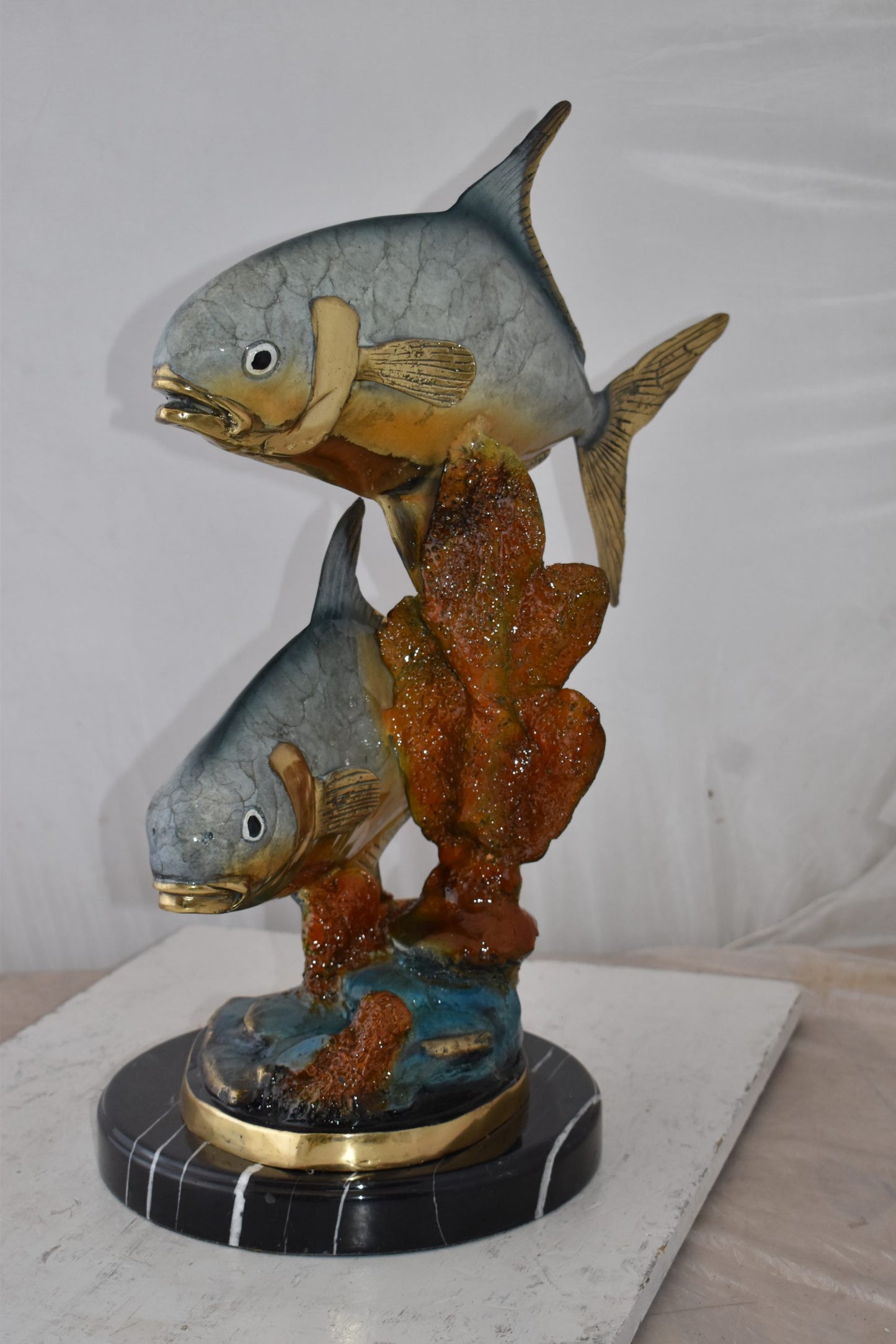 Two Permit Fish Swimming in The Ocean Bronze Statue Size: 13" x 19" x 25"H