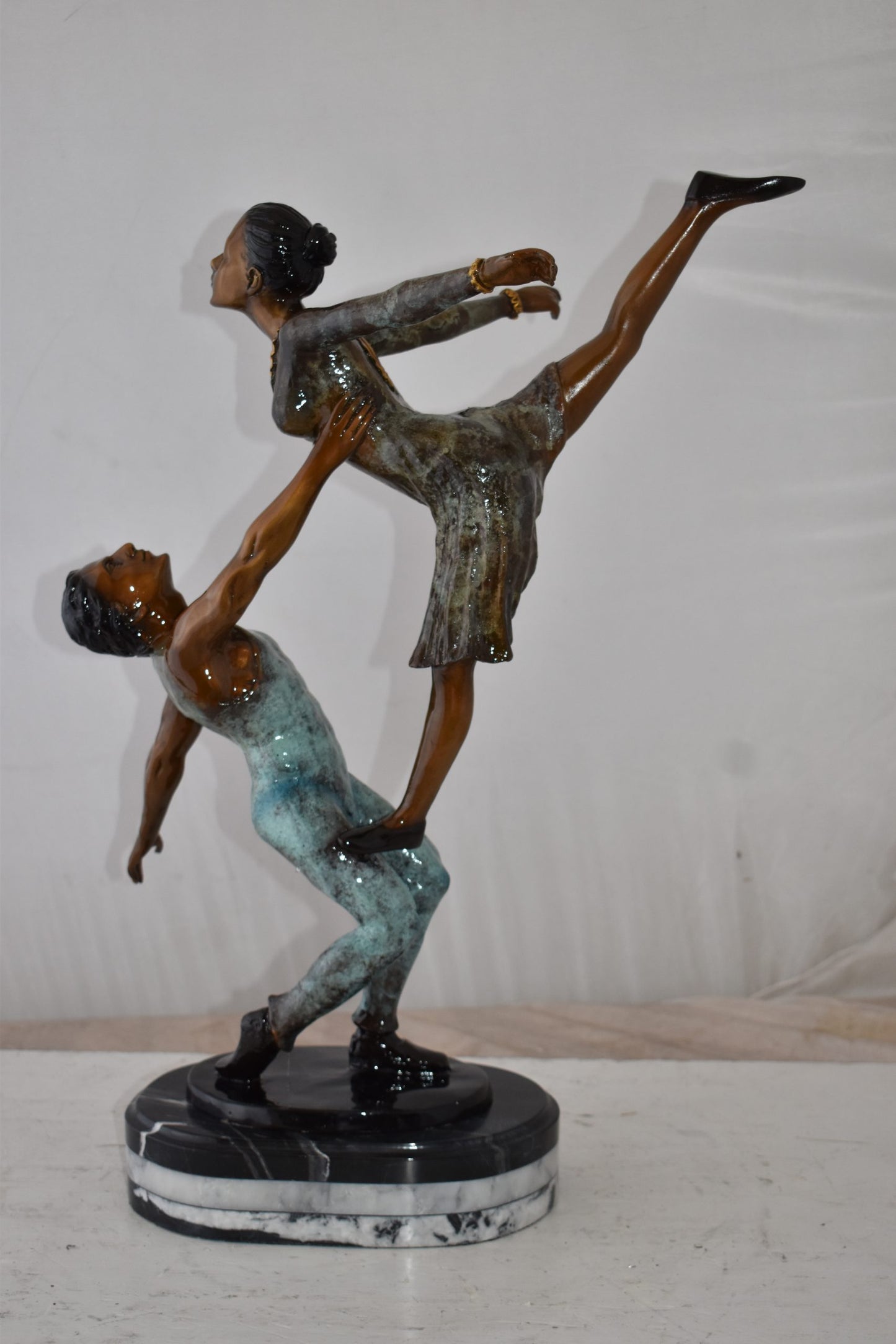Ballerina Man and Woman Dancing in Action Bronze Statue Size: 23" x 13" x 25"H