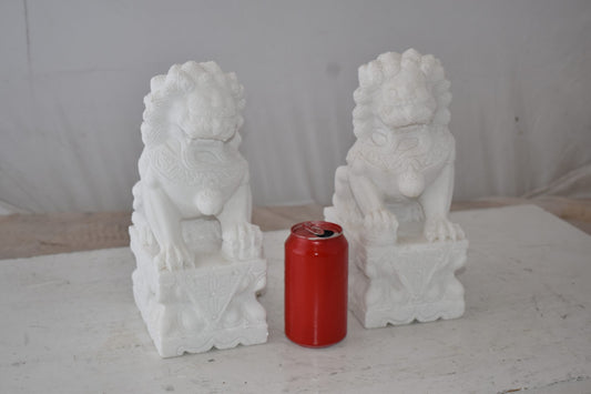A Pair of Marble Statues of Foo Dogs Size: 5" x 6" x 12"H
