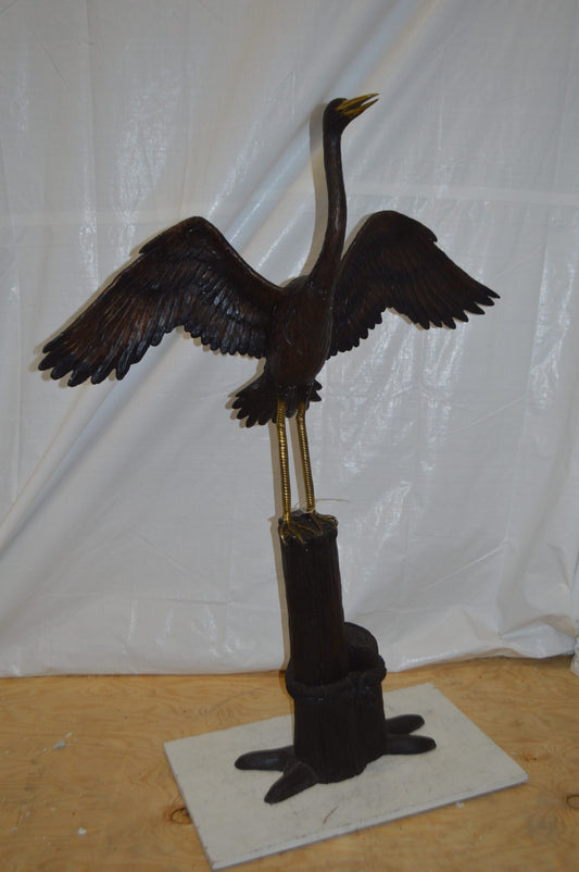 Heron Spread Wings bronze statue -  Size: 48"L x 24"W x 63"H.