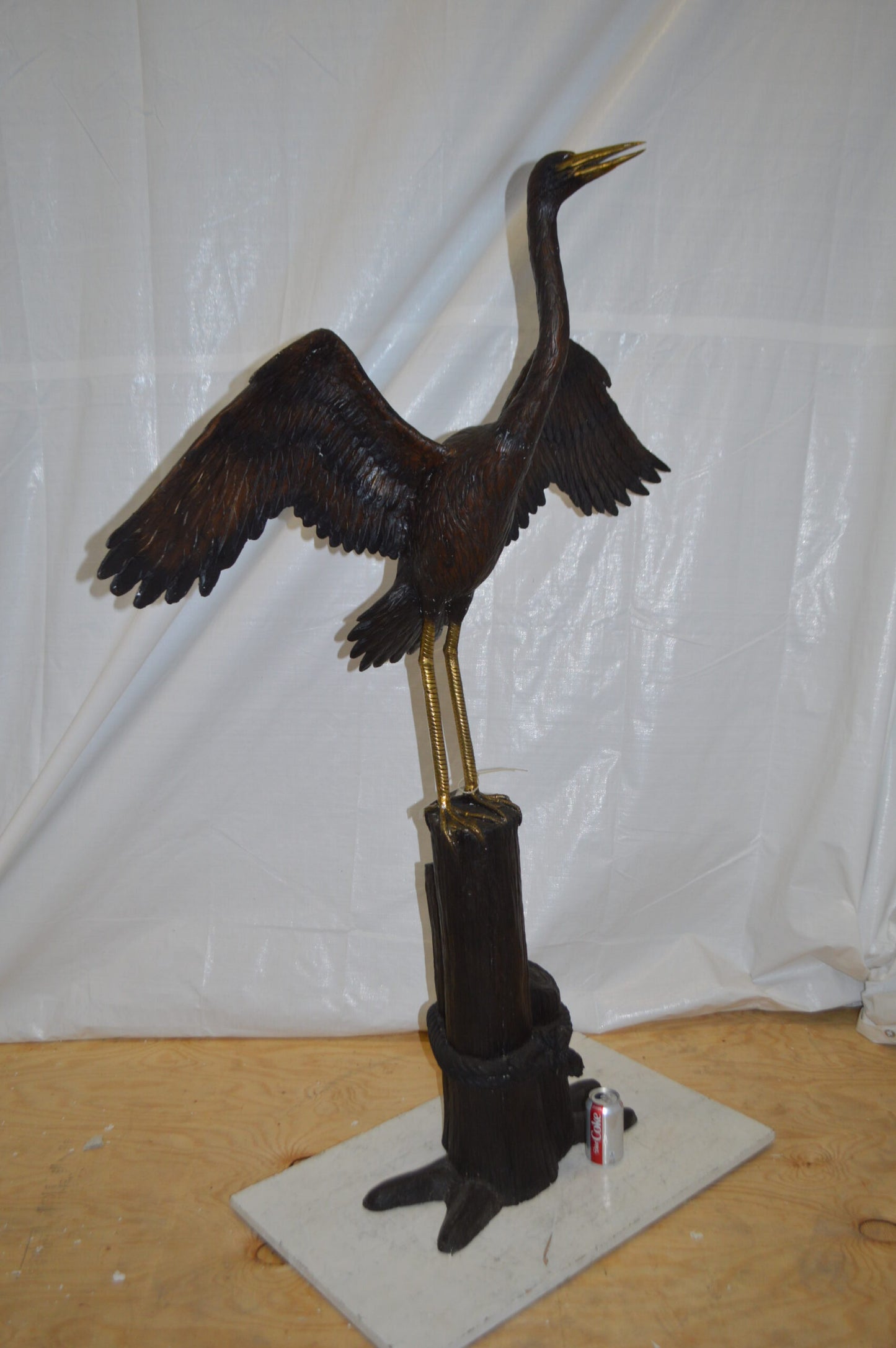 Heron Spread Wings bronze statue - Size: 48"L x 24"W x 63"H.