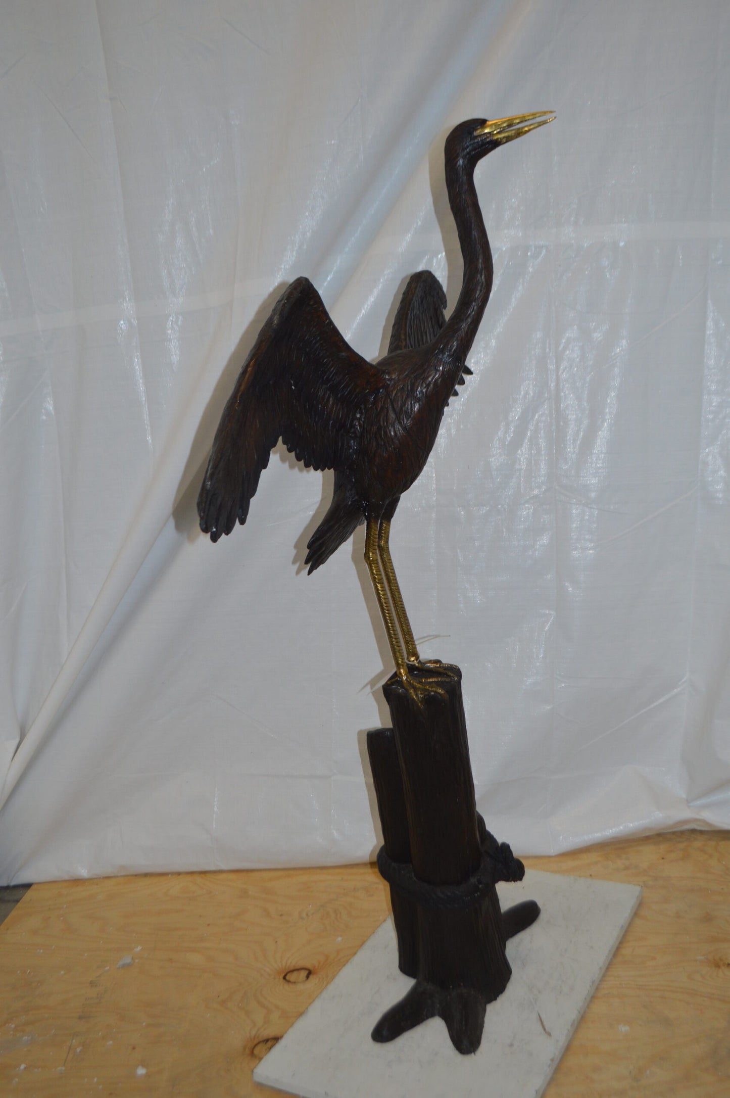 Heron Spread Wings bronze statue - Size: 48"L x 24"W x 63"H.