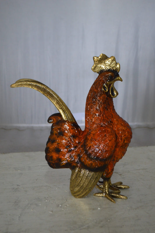 Rooster Cockerel bronze statue -  Size: 9"L x 4"W x 11"H.