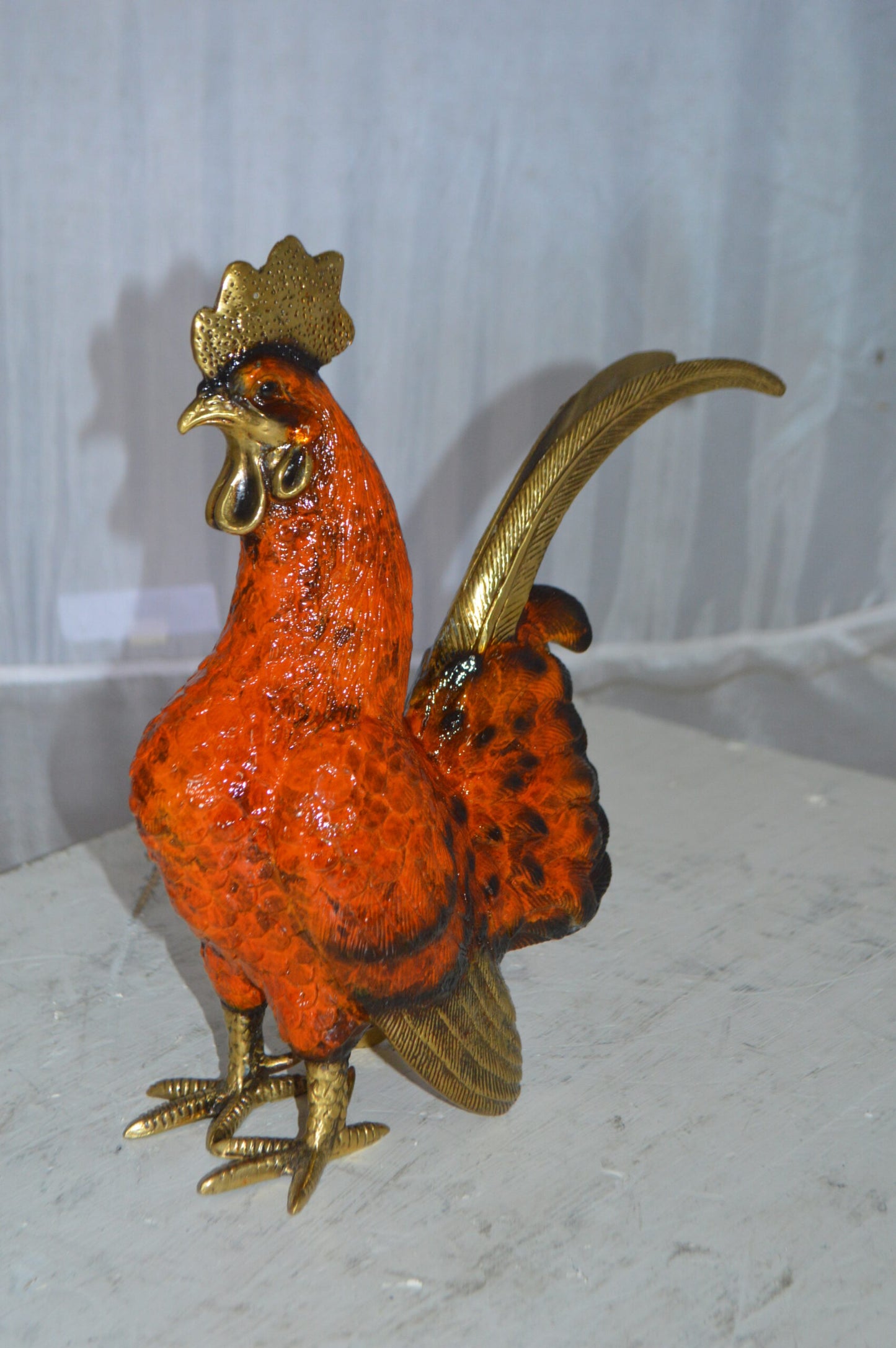 Rooster Cockerel bronze statue - Size: 9"L x 4"W x 11"H.