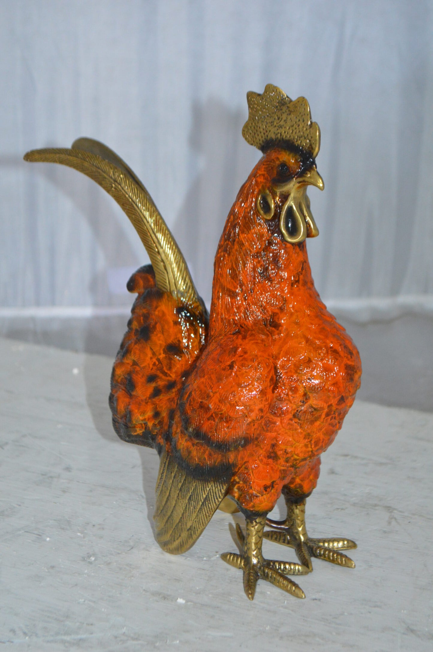 Rooster Cockerel bronze statue - Size: 9"L x 4"W x 11"H.