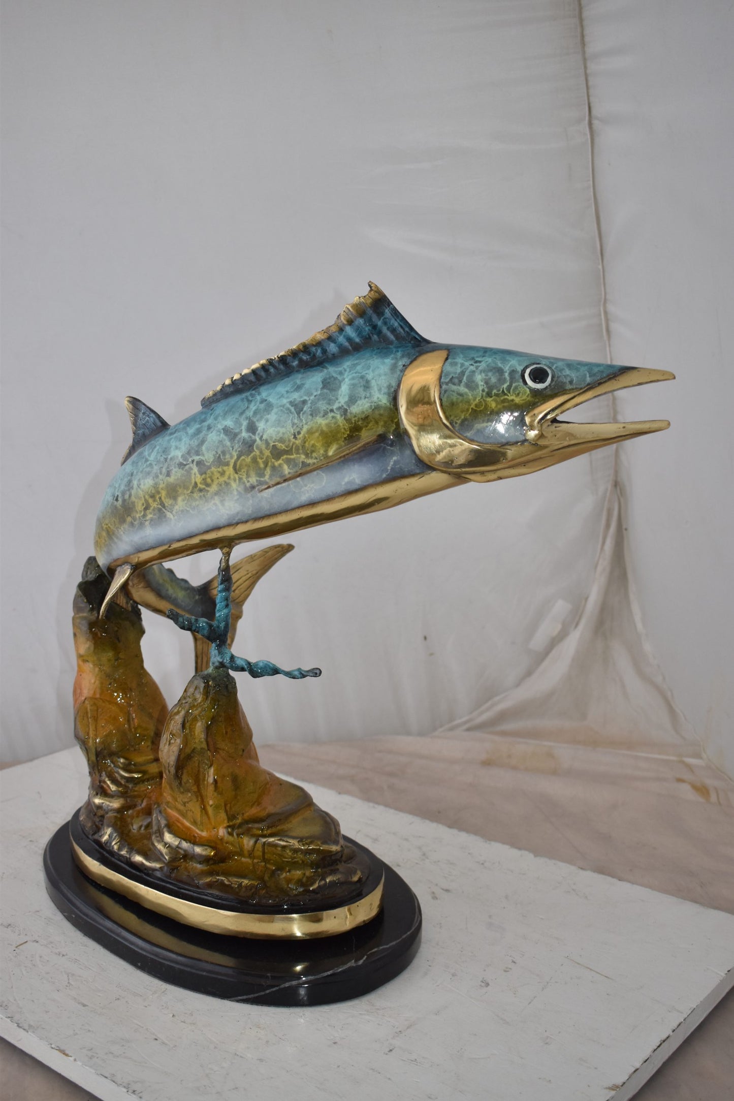 Wahoo Fish Swimming in The Ocean Bronze Statue Size: 17" x 25" x 20"H