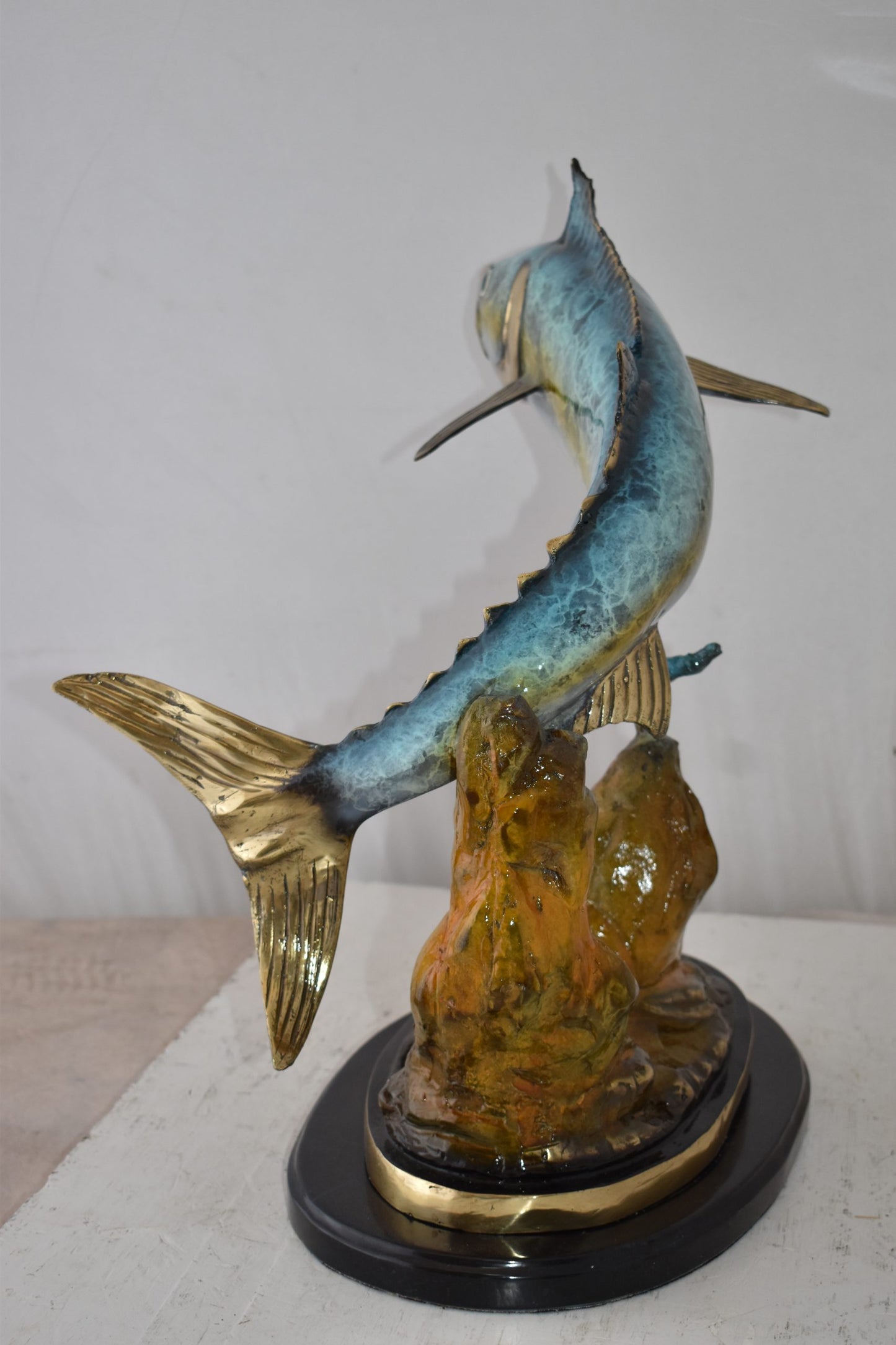 Wahoo Fish Swimming in The Ocean Bronze Statue Size: 17" x 25" x 20"H