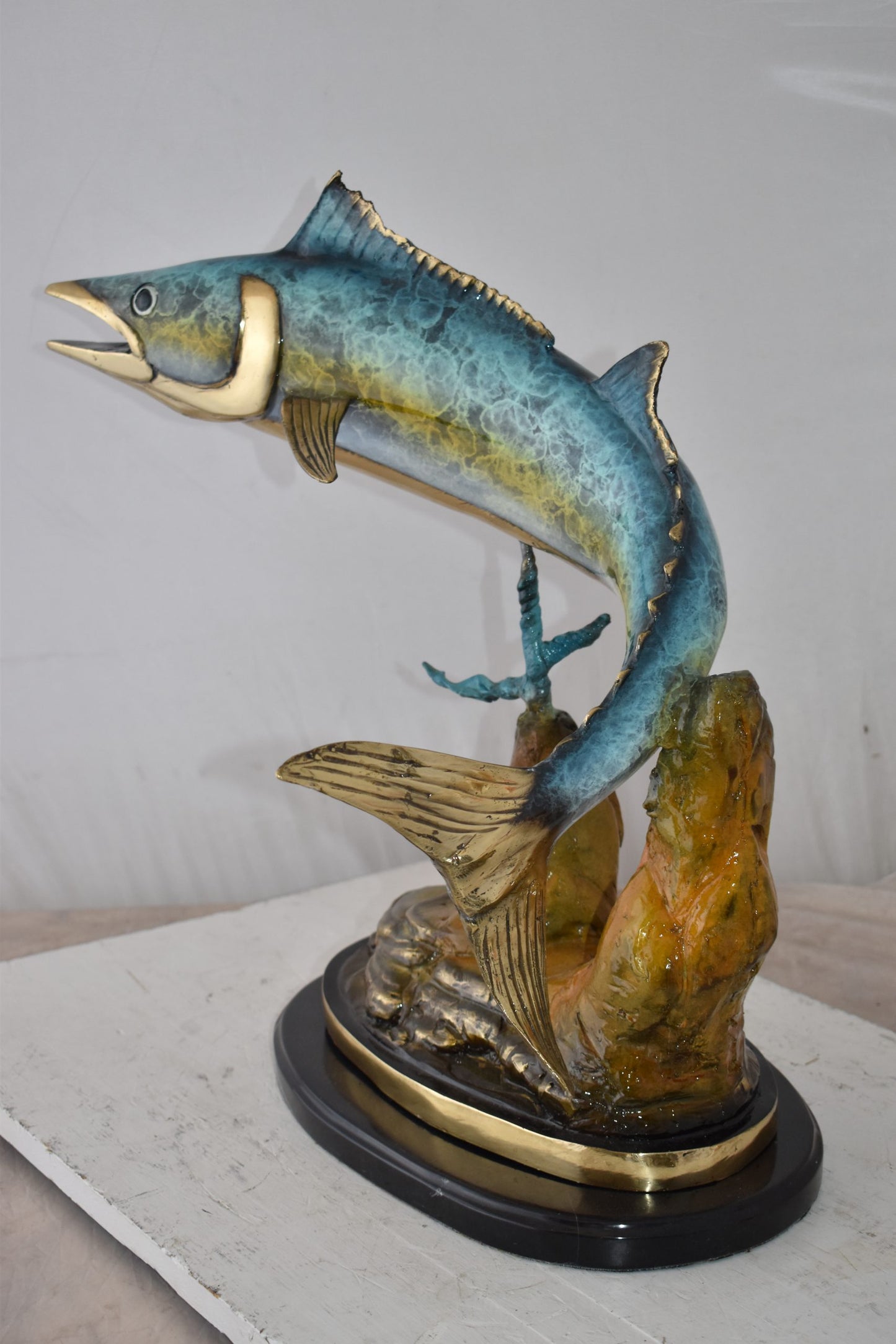 Wahoo Fish Swimming in The Ocean Bronze Statue Size: 17" x 25" x 20"H