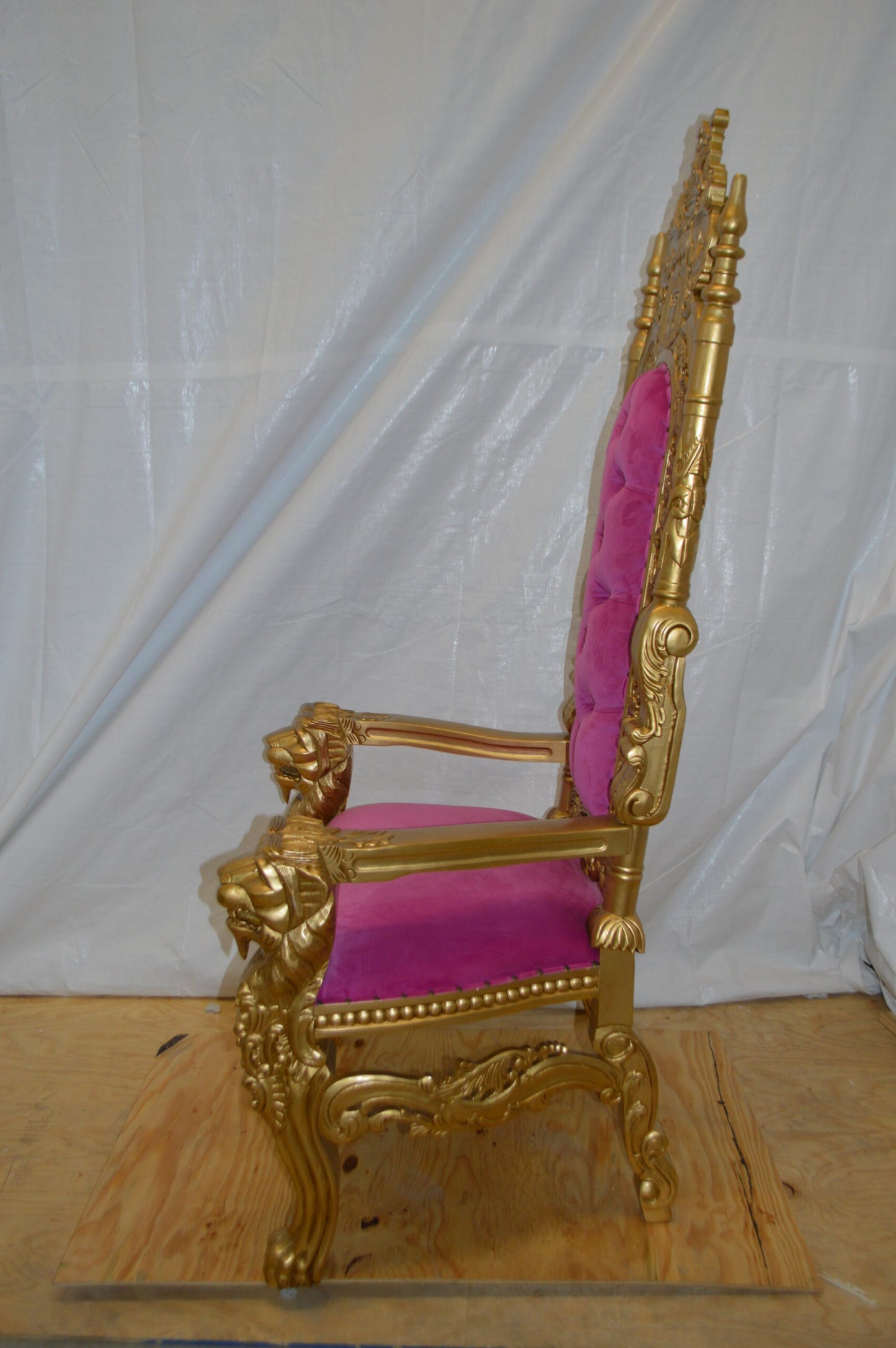 Gold and Pink Lion Chair - Size: 26"L x 36"W x 71"H.
