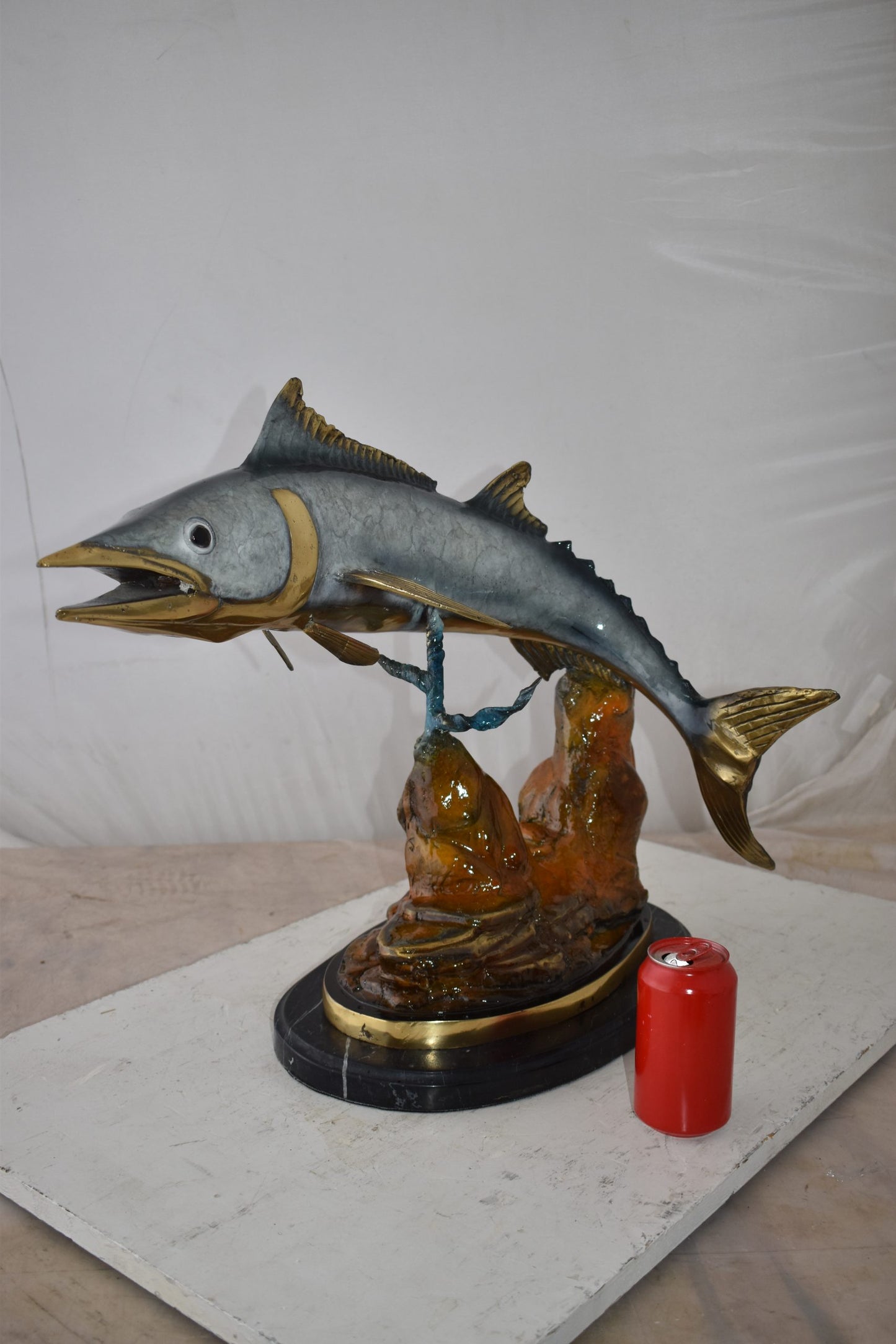 Wahoo Fish Grey Finish Swimming in The Ocean Bronze Statue Size 17" x 25" x 19"H