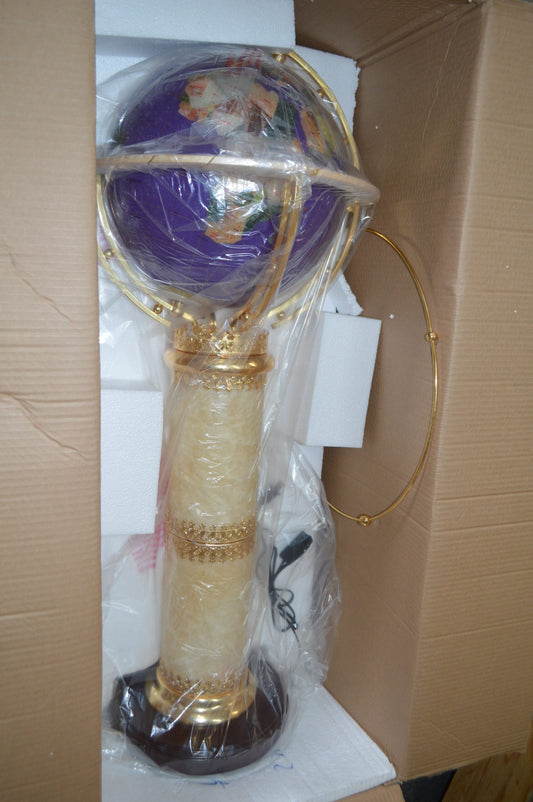 Illuminated Purple World Globe Rotated by motor -  Size: 19"L x 19"W x 42"H.