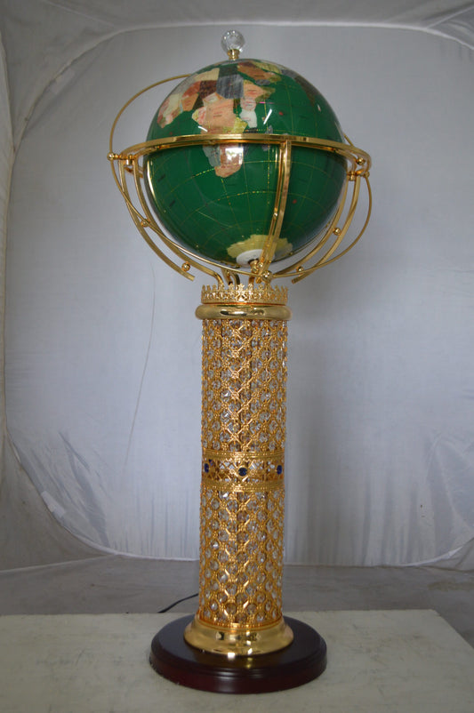 Illuminated Green World Globe Rotated by motor -  Size: 19"L x 19"W x 42"H.
