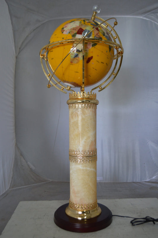 Illuminated Yellow World Globe Rotated by motor -  Size: 19"L x 19"W x 42"H.