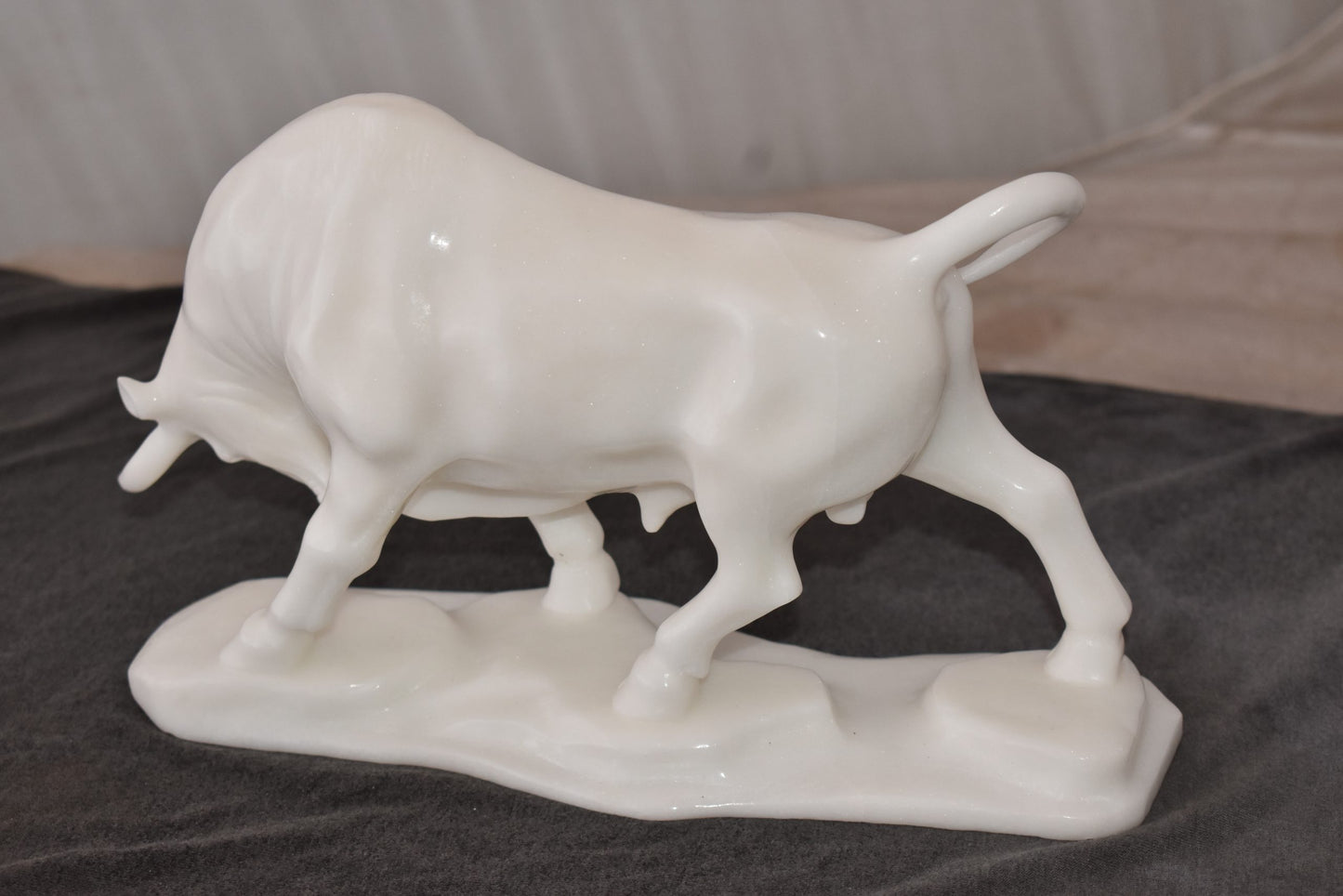 Wall Street Bull Made of White Marble Size: 11" x 5" x 7"H