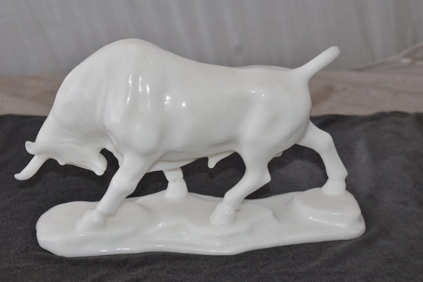 Wall Street Bull Made of White Marble Size: 11" x 5" x 7"H