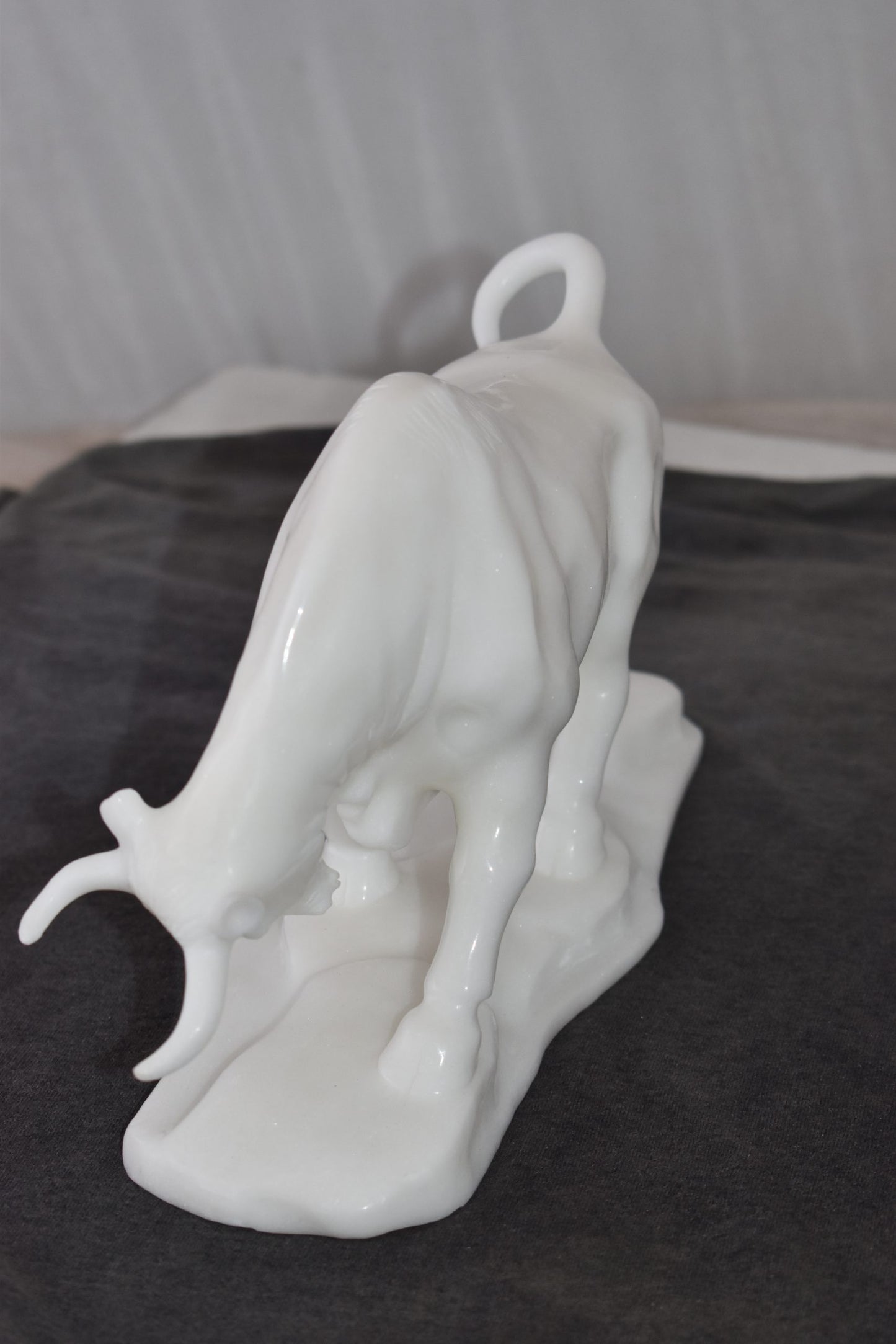 Wall Street Bull Made of White Marble Size: 11" x 5" x 7"H