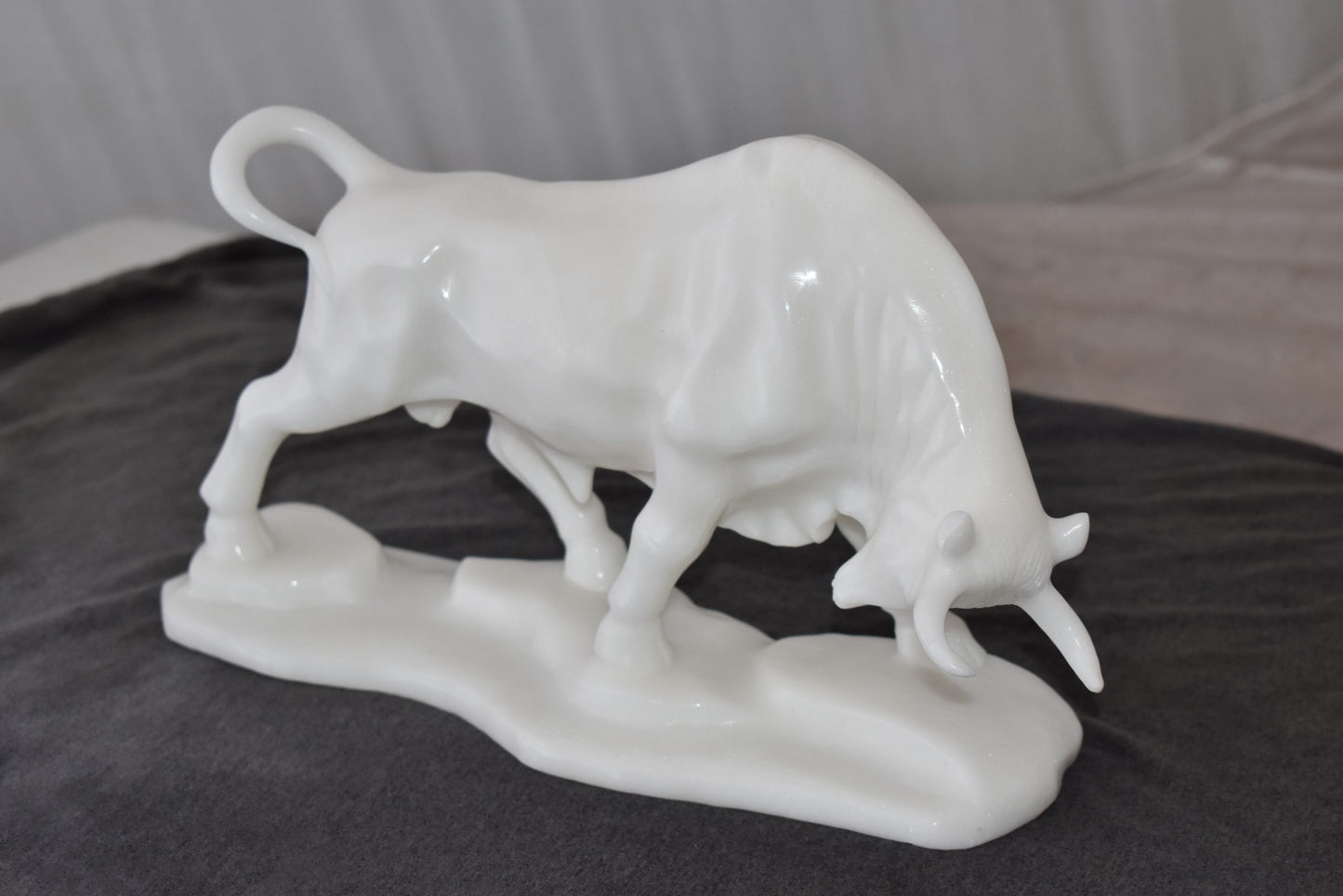 Wall Street Bull Made of White Marble Size: 11" x 5" x 7"H