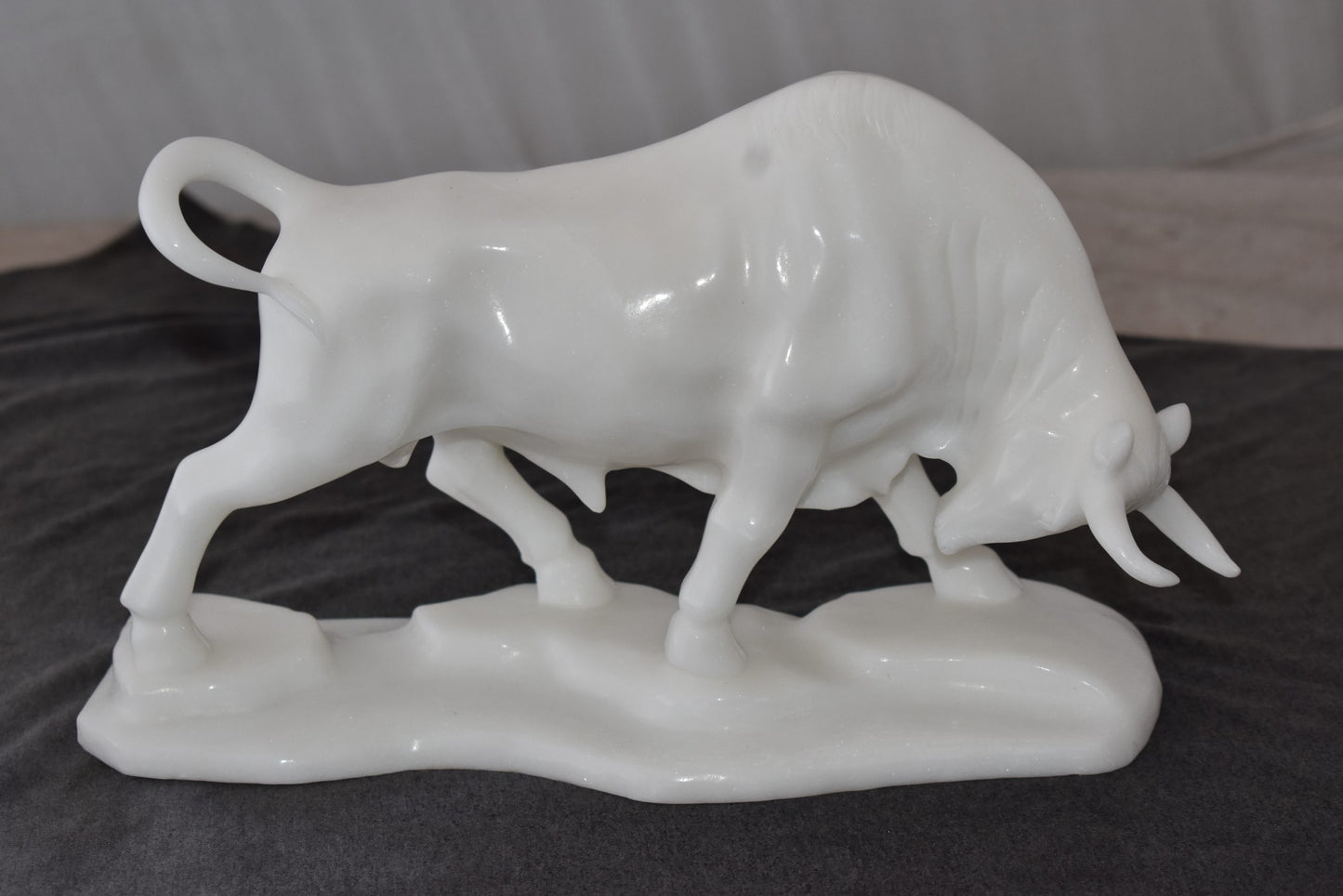 Wall Street Bull Made of White Marble Size: 11" x 5" x 7"H