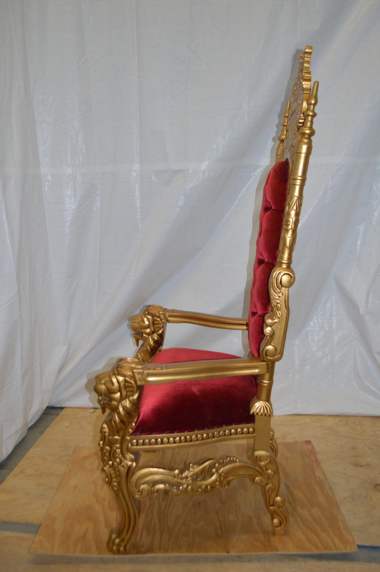 Gold and Red Lion Chair - Size: 26"L x 36"W x 71"H.