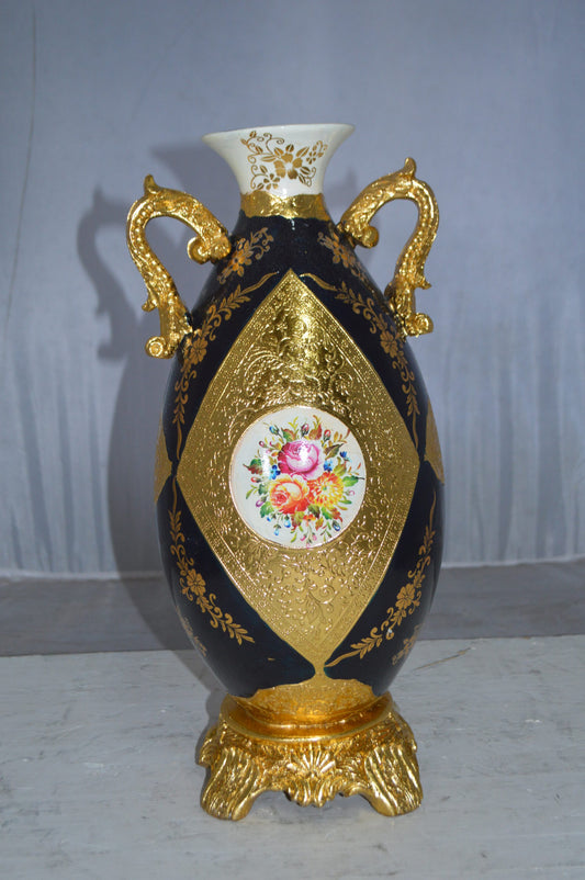 Decoration Vase 18" H Blue and Gold - Size: 7"L x 9"W x 18"H.