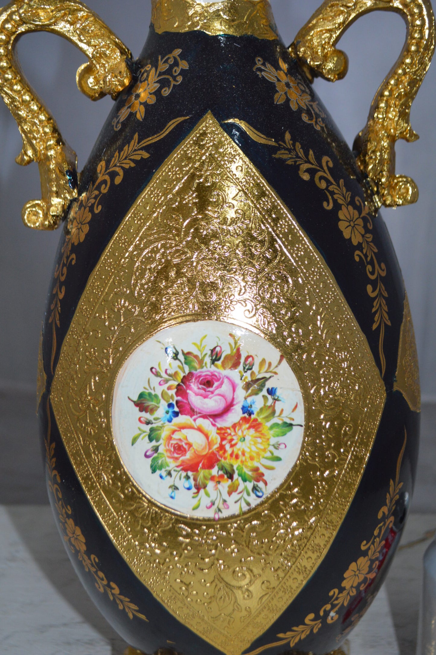 Decoration Vase 18" H Blue and Gold -  Size: 7"L x 9"W x 18"H.