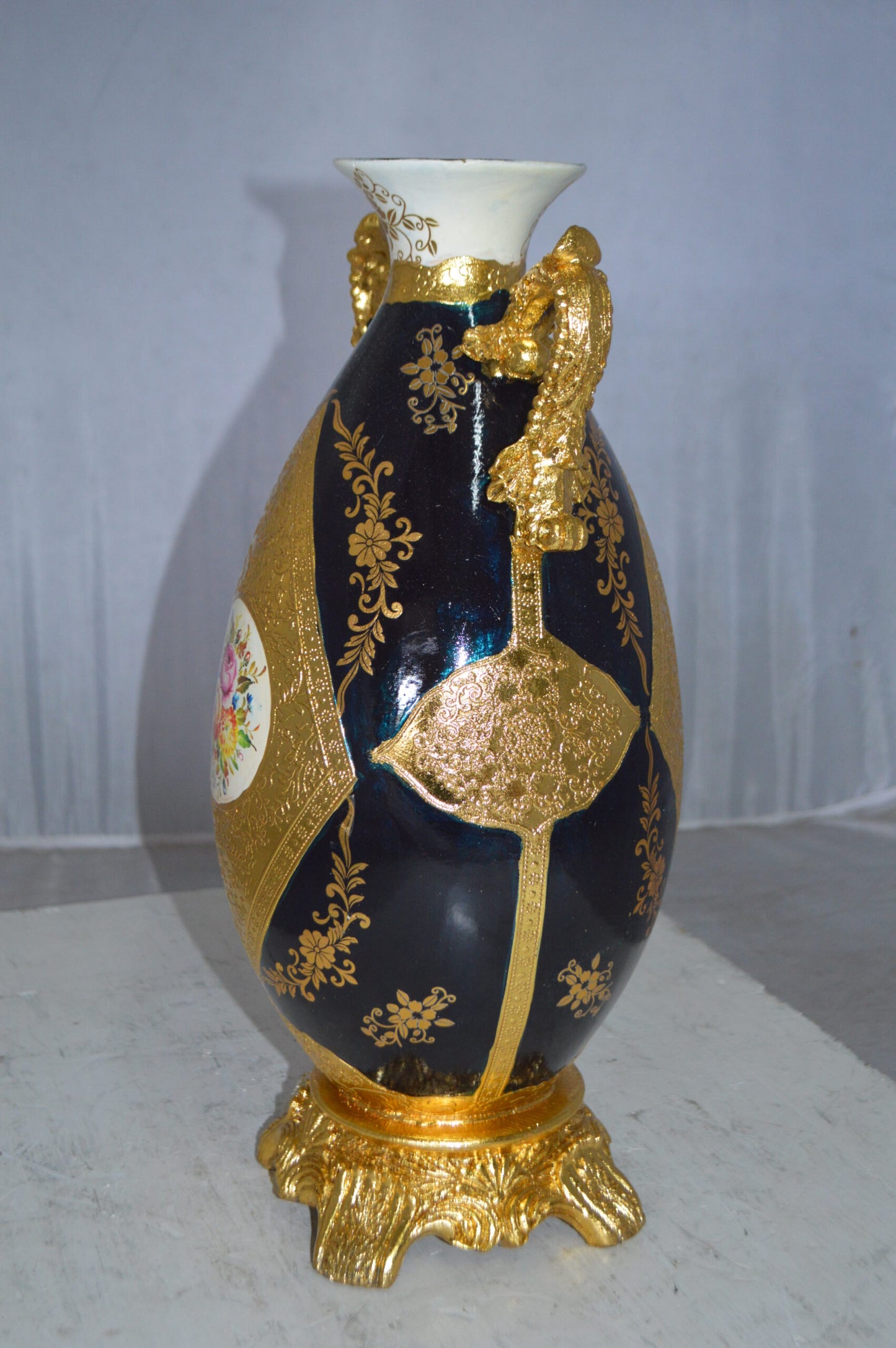 Decoration Vase 18" H Blue and Gold -  Size: 7"L x 9"W x 18"H.