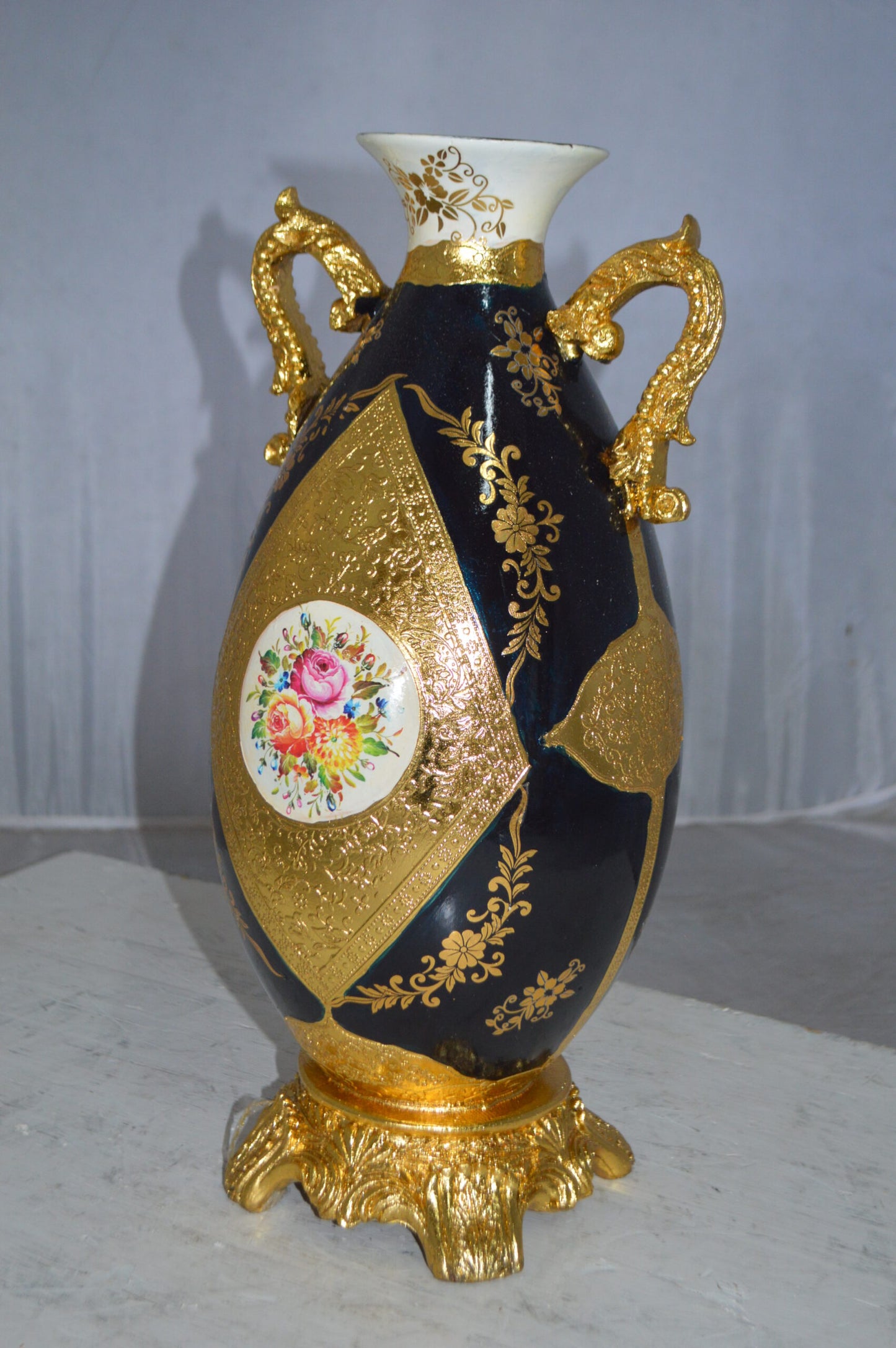Decoration Vase 18" H Blue and Gold -  Size: 7"L x 9"W x 18"H.