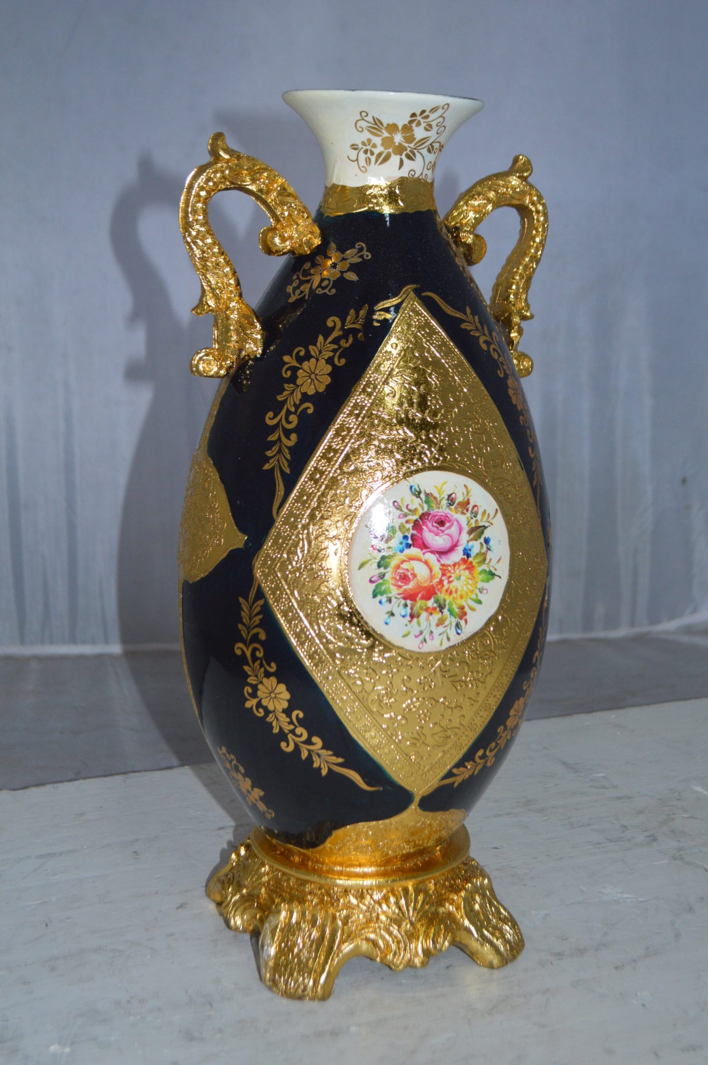 Decoration Vase 18" H Blue and Gold -  Size: 7"L x 9"W x 18"H.