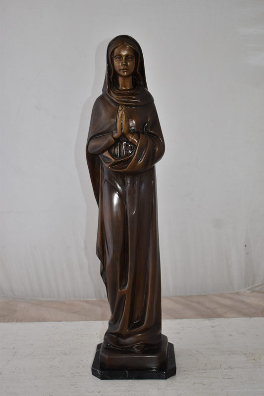 Mother Maria Madonna Praying Bronze Statue Size: 4" x 4" x 27"H