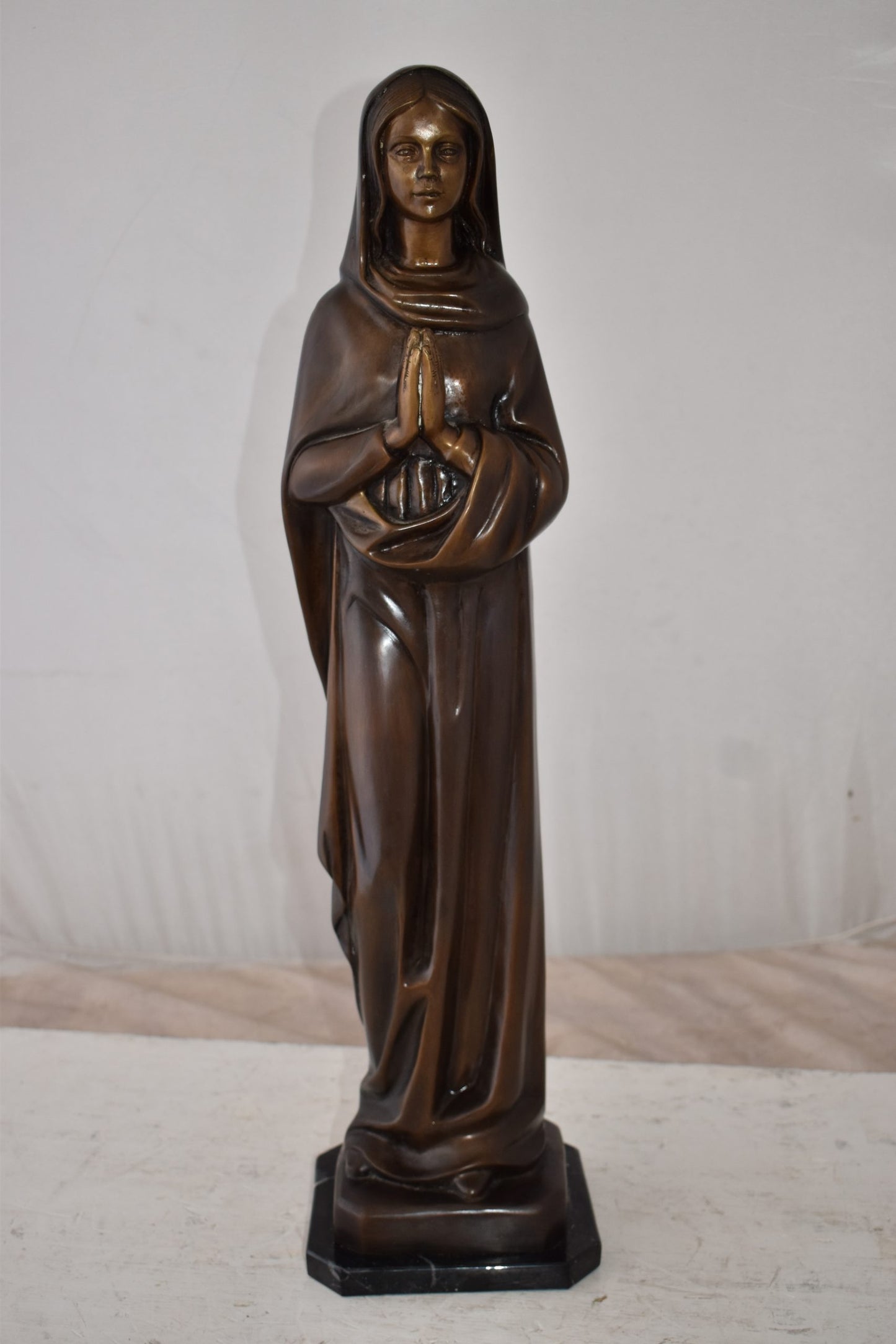 Mother Maria Madonna Praying Bronze Statue Size: 4" x 4" x 27"H