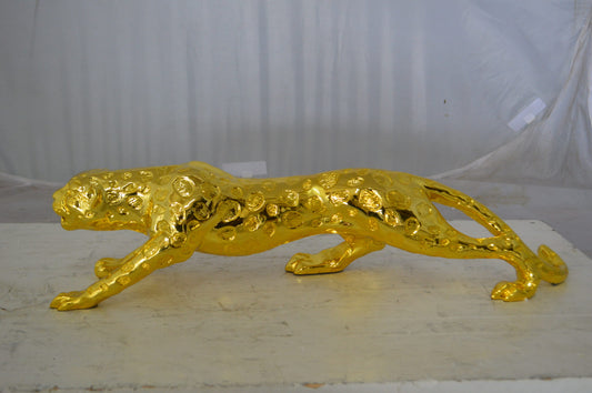 Modern Art Gold Jaguar Statue Made of Resin - Size: 23"L x 6"W x 7"H.