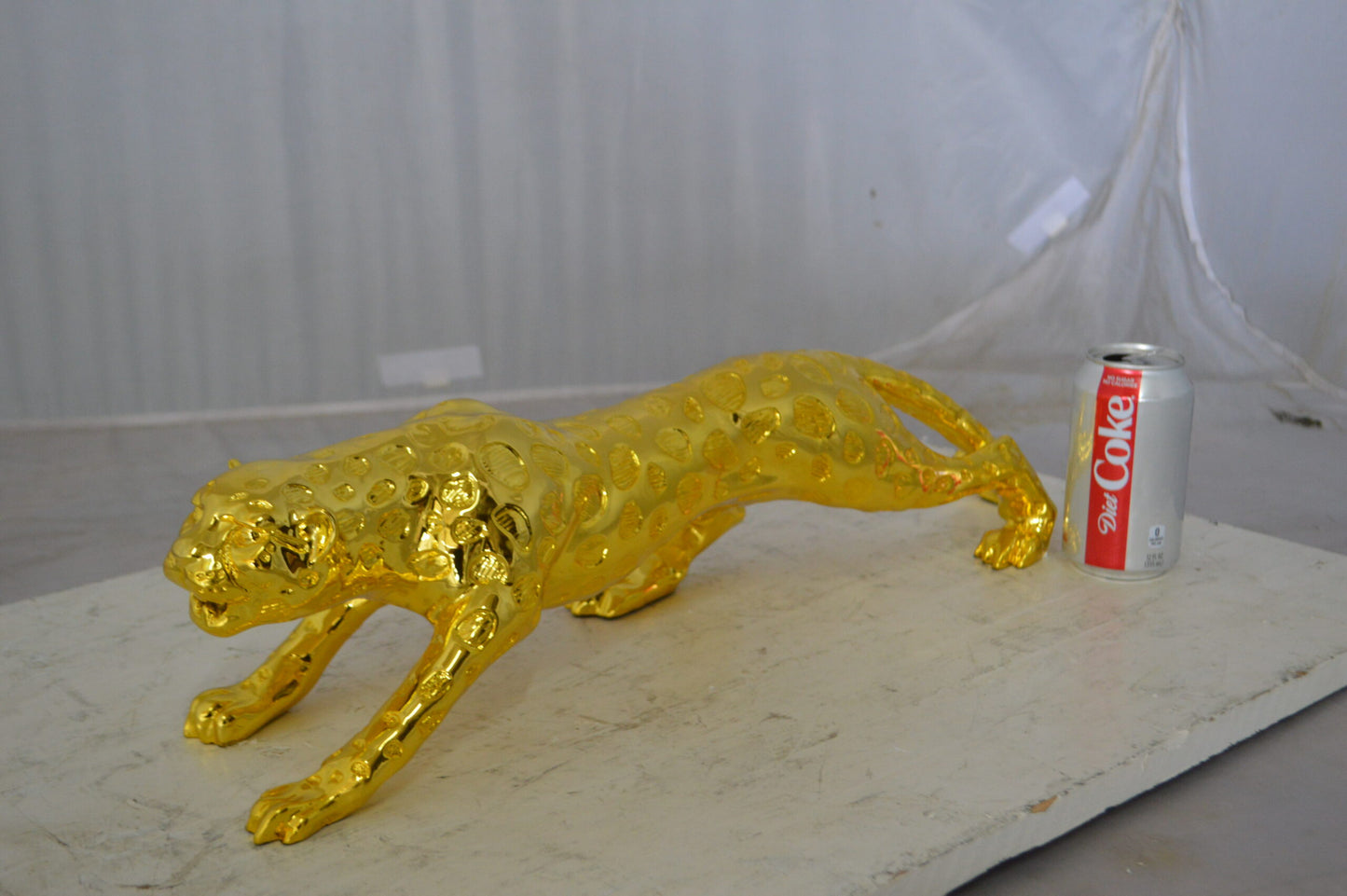 Modern Art Gold Jaguar Statue Made of Resin - Size: 23"L x 6"W x 7"H.