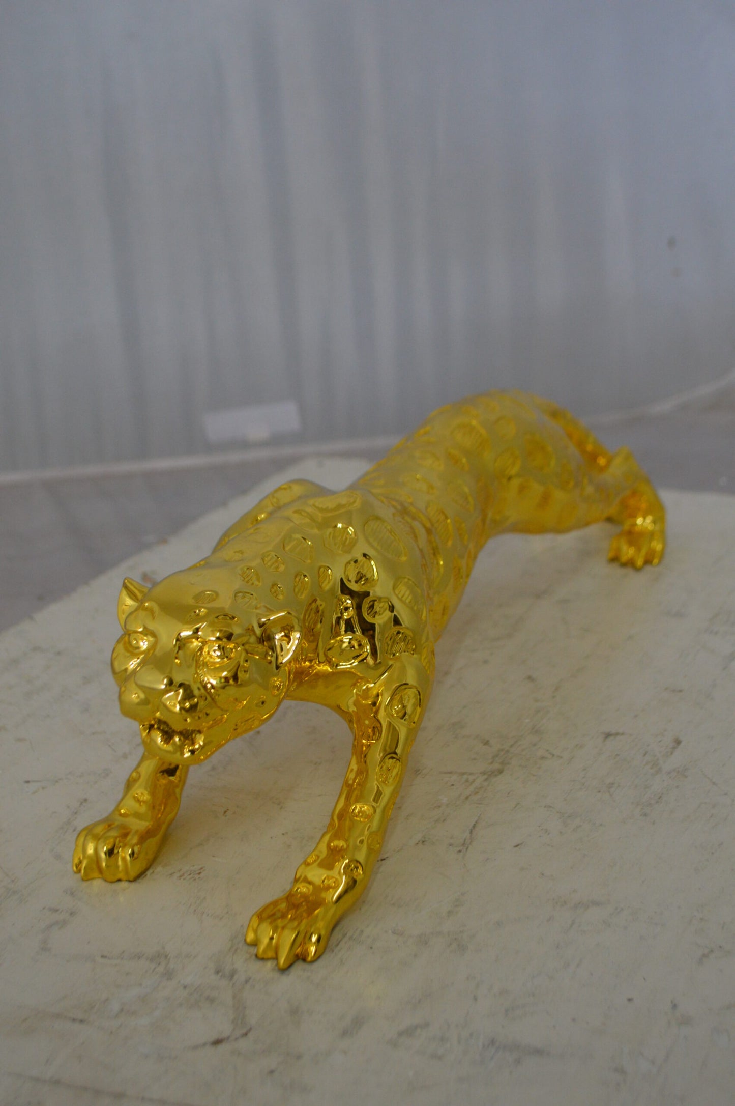 Modern Art Gold Jaguar Statue Made of Resin - Size: 23"L x 6"W x 7"H.