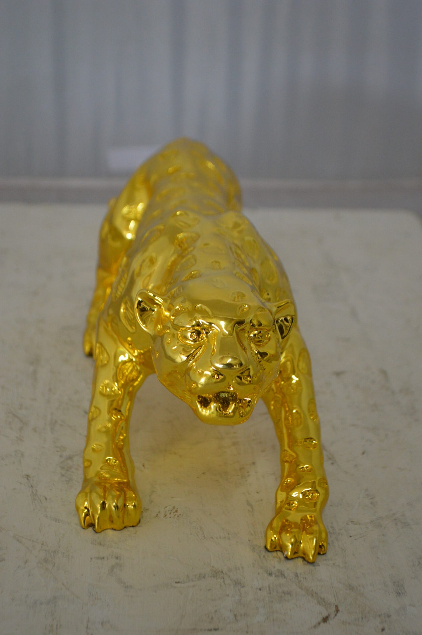 Modern Art Gold Jaguar Statue Made of Resin - Size: 23"L x 6"W x 7"H.