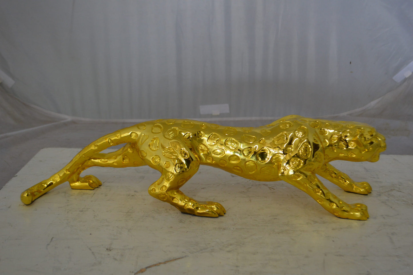 Modern Art Gold Jaguar Statue Made of Resin - Size: 23"L x 6"W x 7"H.