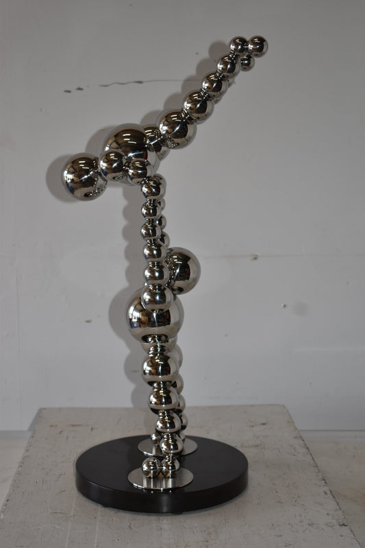 Modern Art Acrobat Couple in Action Chrome Balls Statue Size: 12" x 14" x 27"H