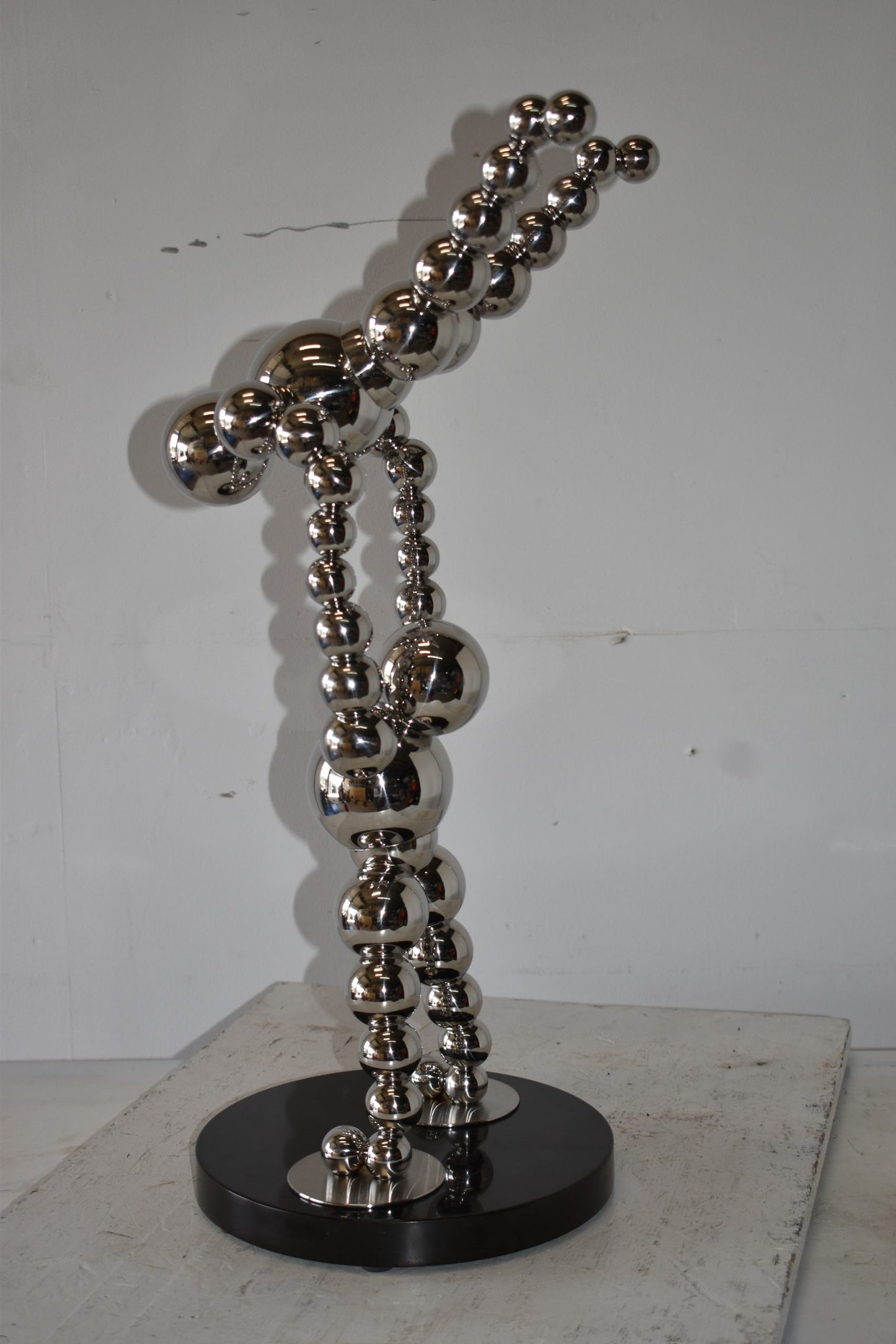 Modern Art Acrobat Couple in Action Chrome Balls Statue Size: 12" x 14" x 27"H